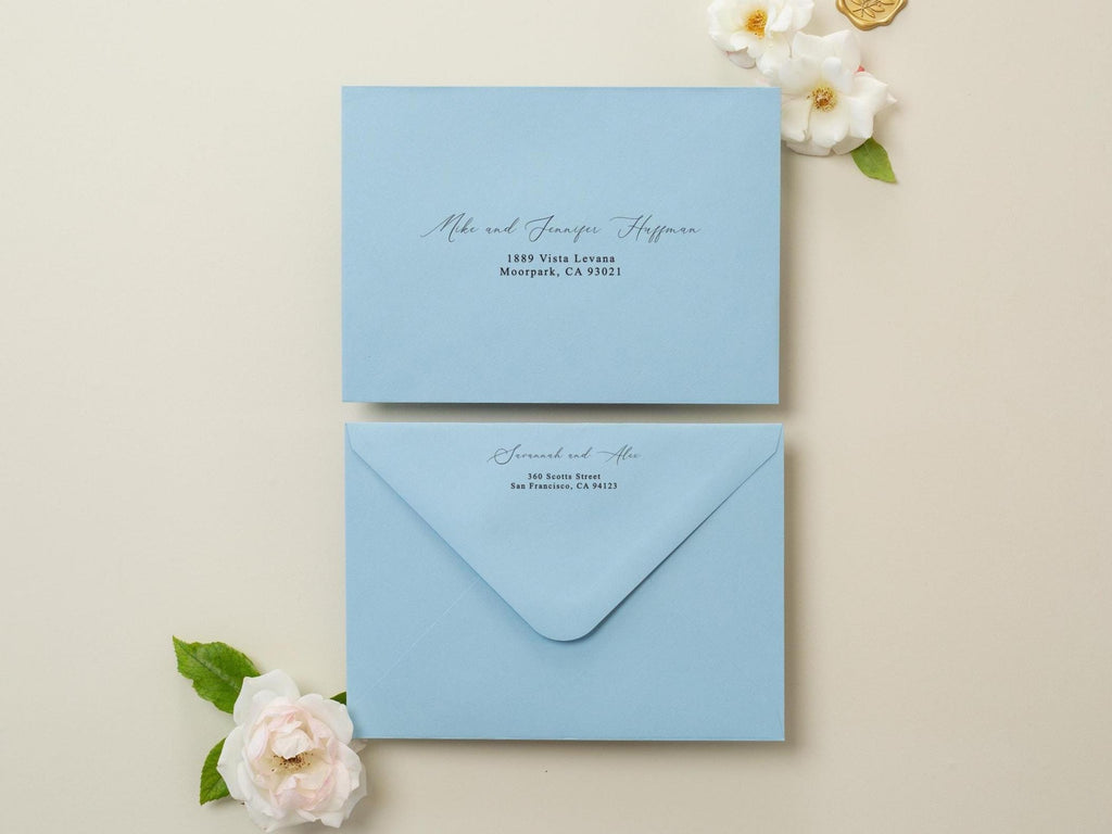 A7 envelope address printing (d4) - with white or black ink custom wedding guest invitation black navy green return envelopes personalized