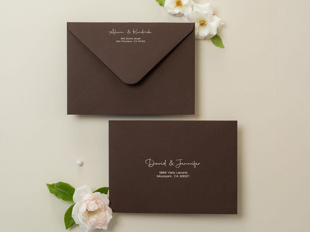 A7 envelope address printing (d3) - with white or black ink custom wedding guest invitation black navy green return envelopes personalized