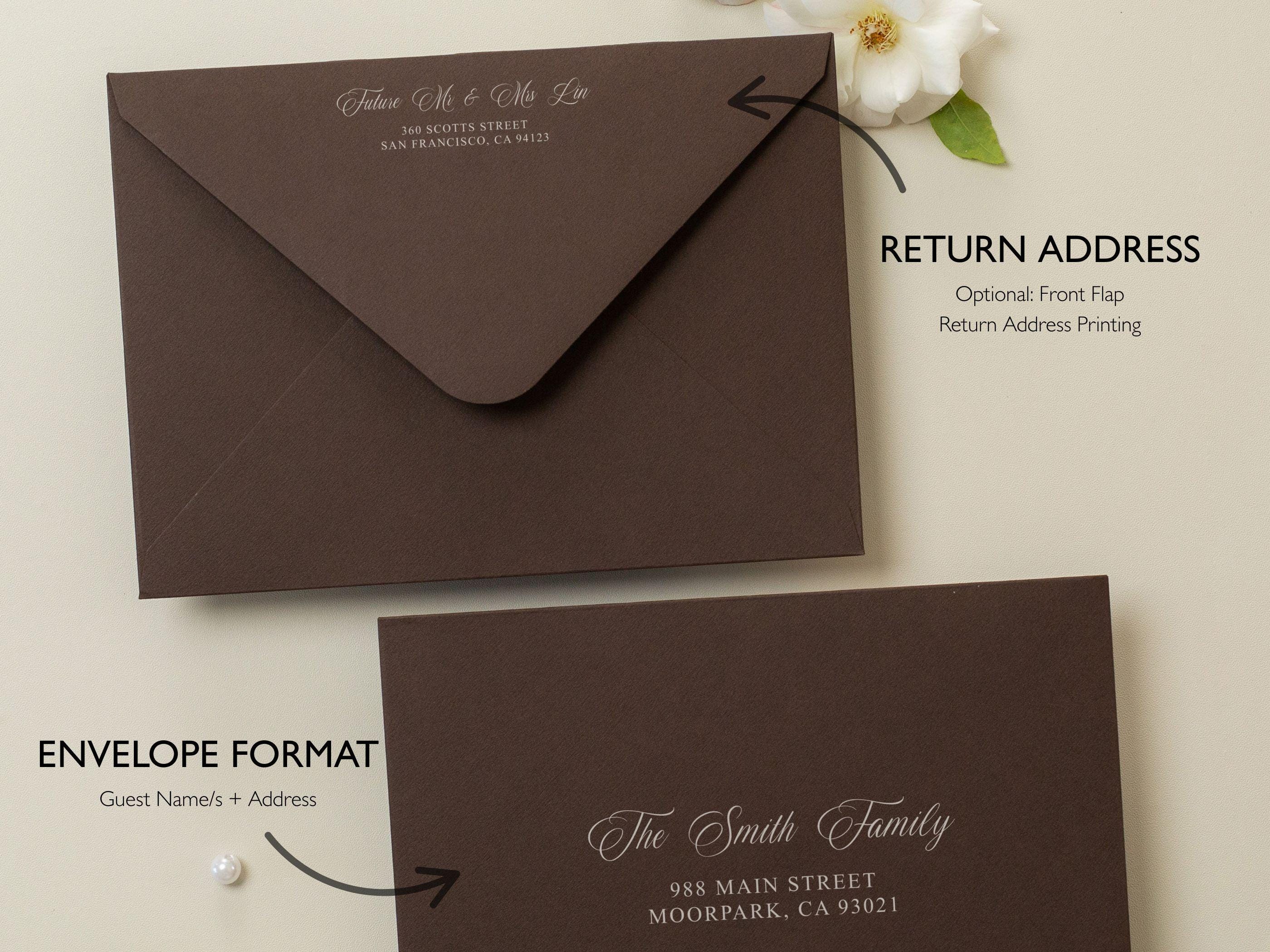 A7 envelope address printing (d2) - with white or black ink custom wedding guest invitation black navy green return envelopes personalized