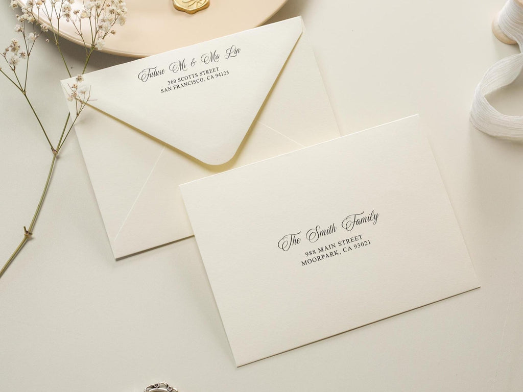 A7 envelope address printing (d2) - with white or black ink custom wedding guest invitation black navy green return envelopes personalized