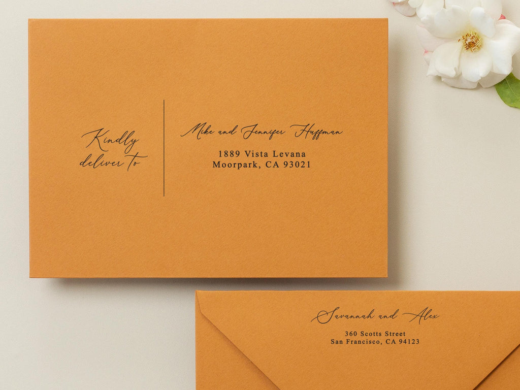 A7 envelope address printing (d6) - with white or blank ink custom wedding guest invitation black navy green return envelopes personalized