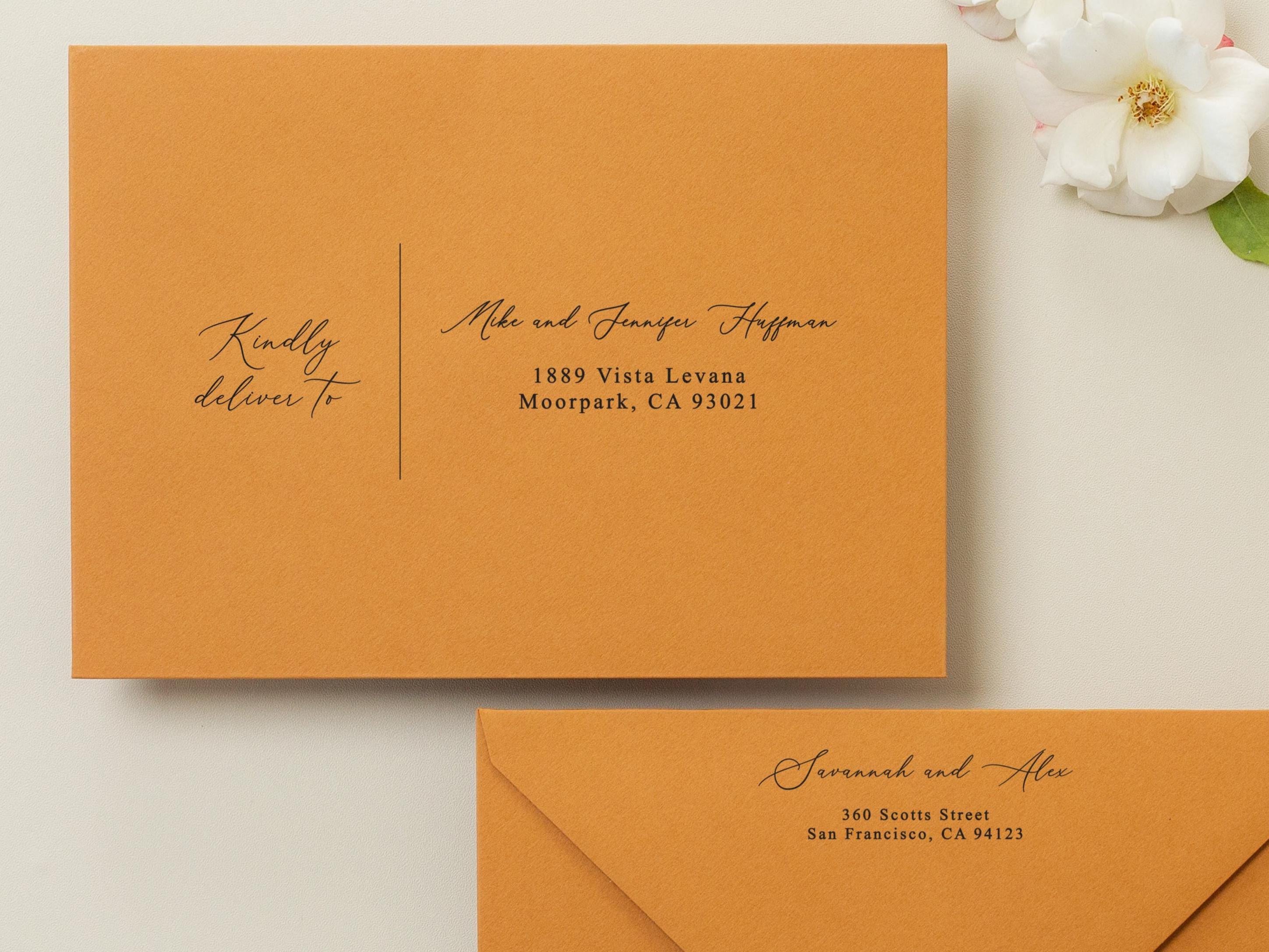 A7 envelope address printing (d6) - with white or blank ink custom wedding guest invitation black navy green return envelopes personalized
