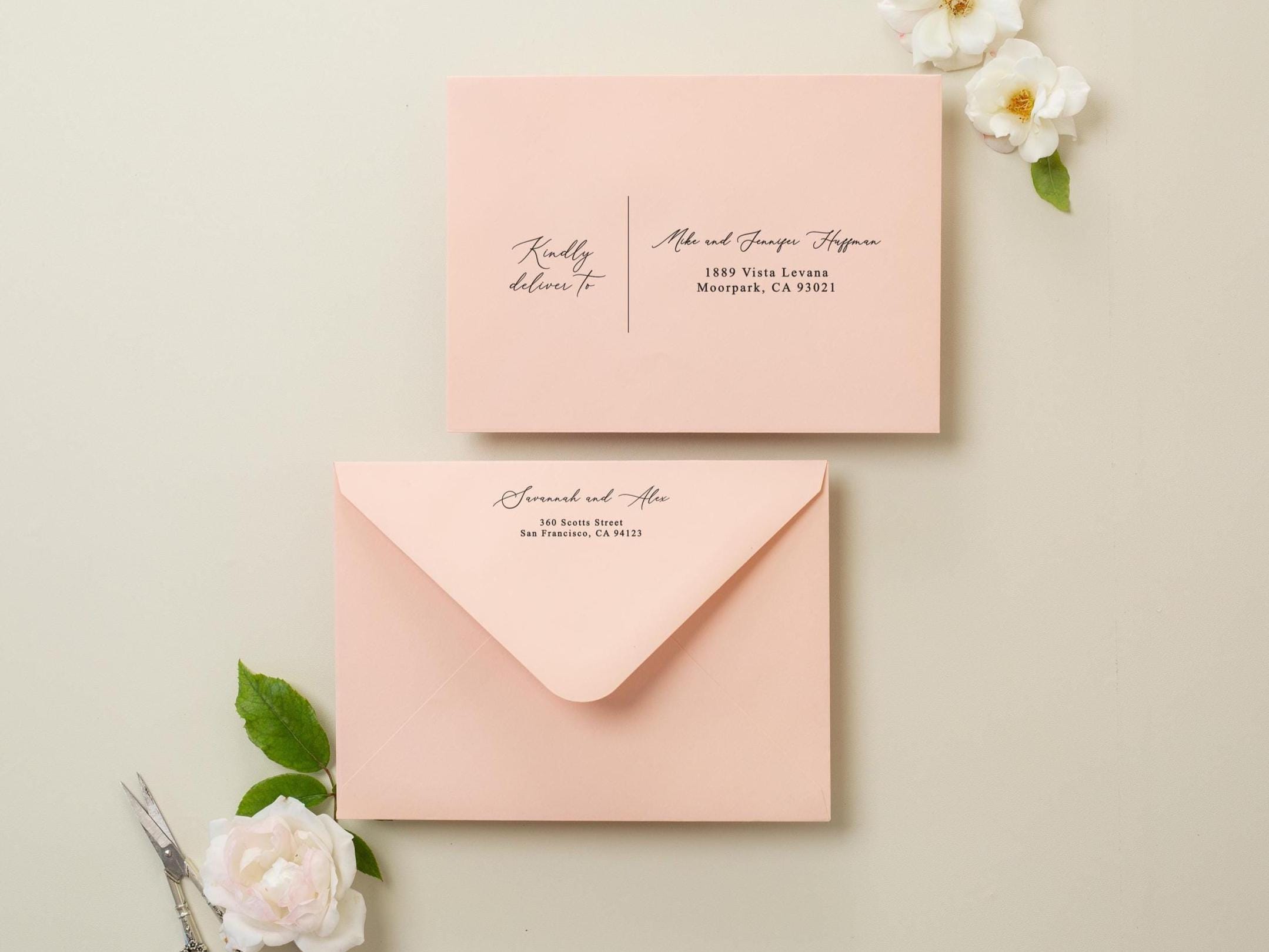 A7 envelope address printing (d6) - Custom Personalized White ink printing or black ink printing wedding guests invitations return addresses