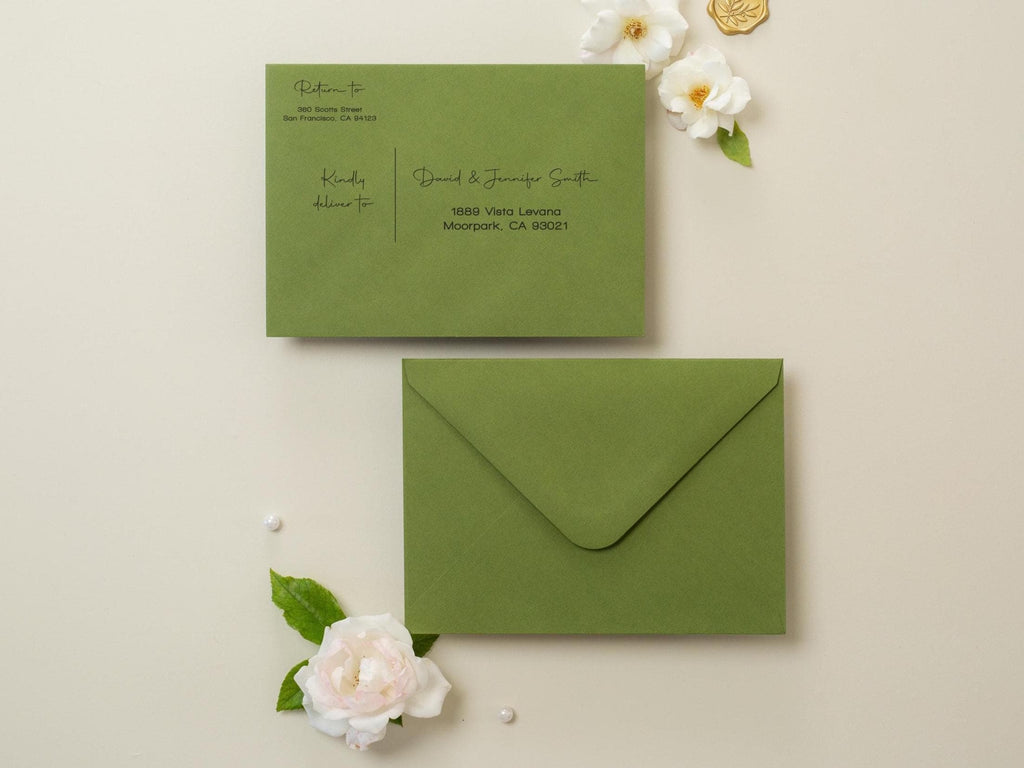 A7 envelope address printing (d7) - with white or blank ink custom wedding guest invitation black navy green return envelopes personalized