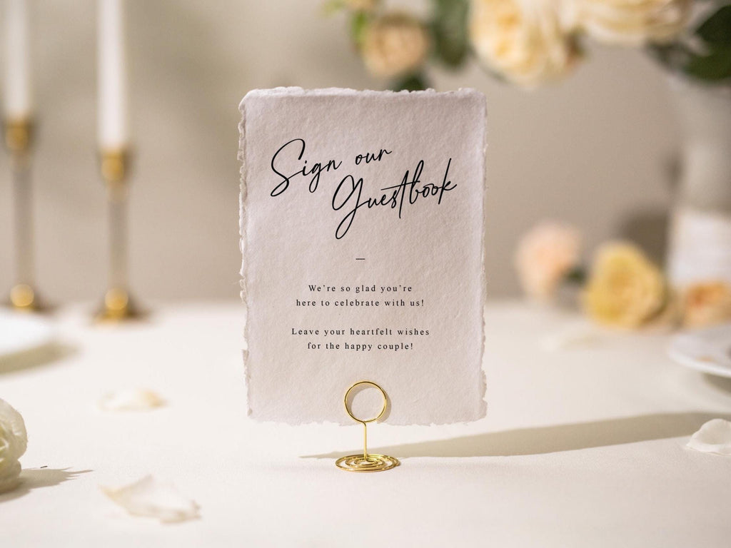 Sign Our Guestbook Deckle Edge Paper Sign (Design 13) - Guest Book Wedding Ceremony Reception Decor Signage, For Photobooth, Ready to Ship