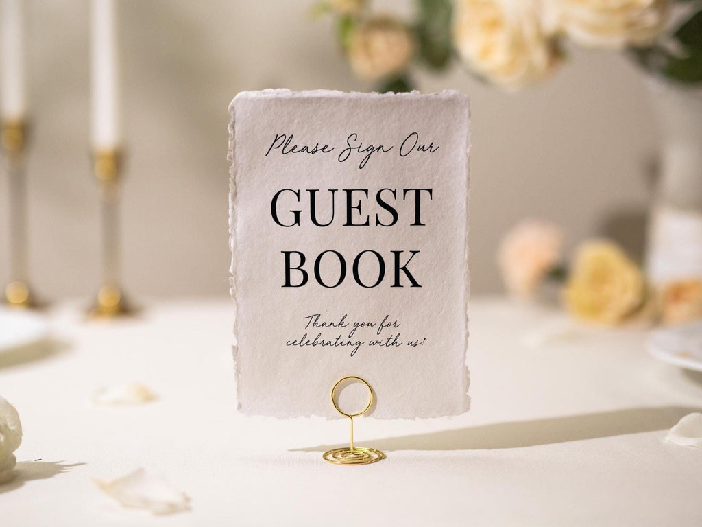 Guest Book Sign Deckle Edge Paper (Design 1) - Please Sign Our Guestbook Wedding Ceremony Reception Decor Signage Ready to Ship
