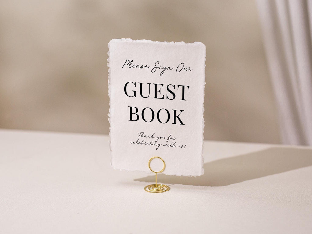 Guest Book Sign Deckle Edge Paper (Design 1) - Please Sign Our Guestbook Wedding Ceremony Reception Decor Signage Ready to Ship