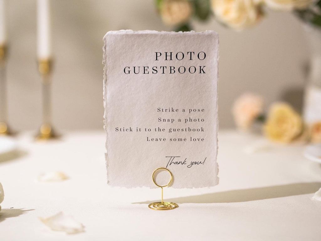 Photo Guest Book Sign Deckle Edge Paper (Design 3) - Instax Polaroid Photo Guestbook Wedding Ceremony Reception Decor Signage Editable