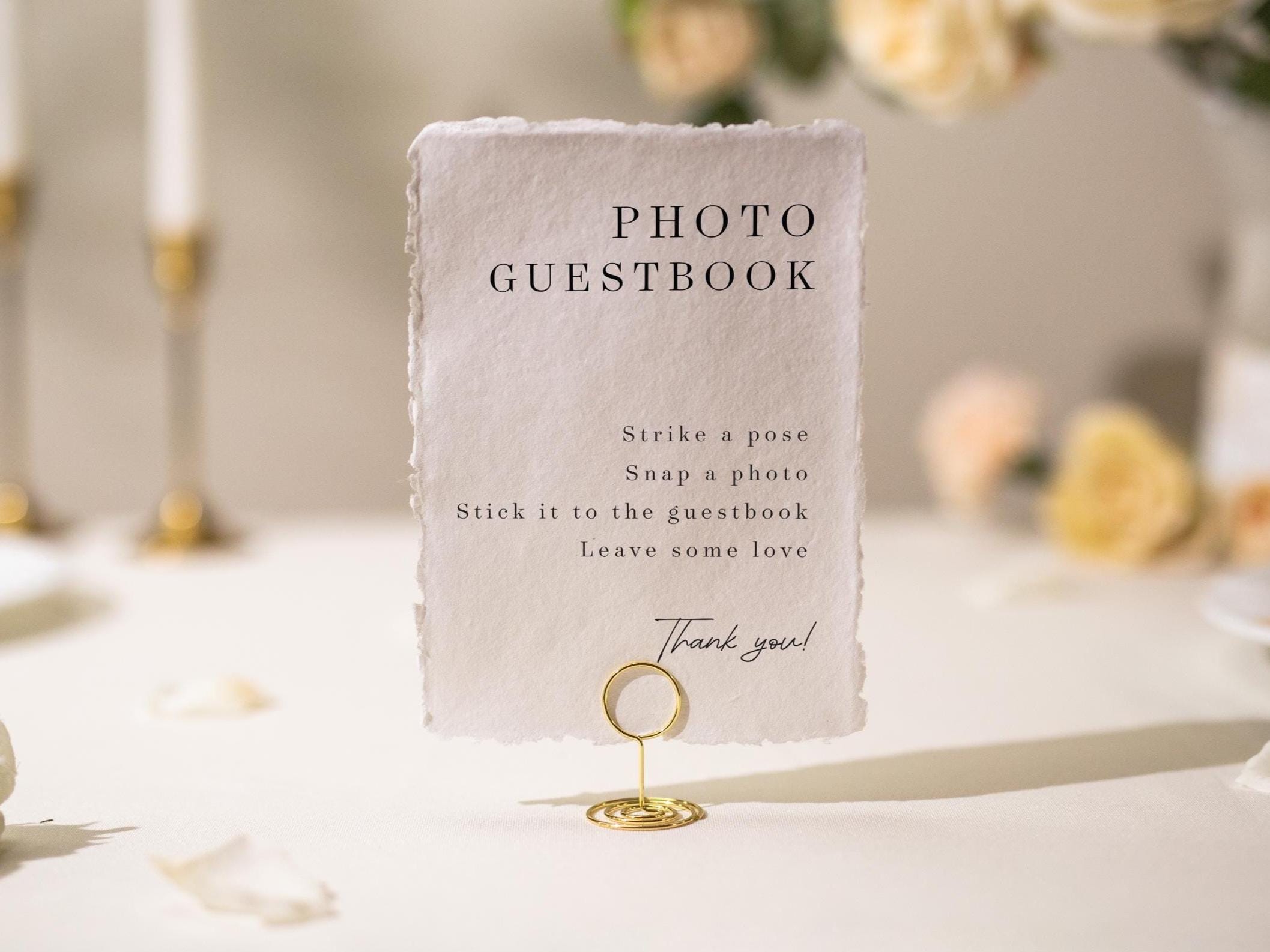 Photo Guest Book Sign Deckle Edge Paper (Design 3) - Instax Polaroid Photo Guestbook Wedding Ceremony Reception Decor Signage Editable