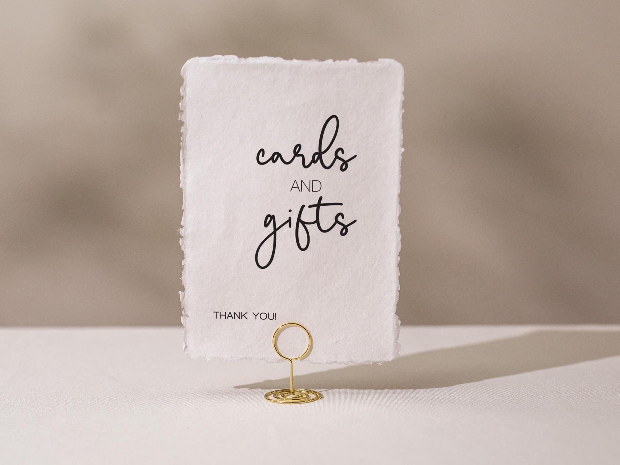 Cards & Gifts Sign Deckle Edge Paper (Design 6) - Gift Table Wedding Ceremony Reception Event Decor Signage Ready to Ship