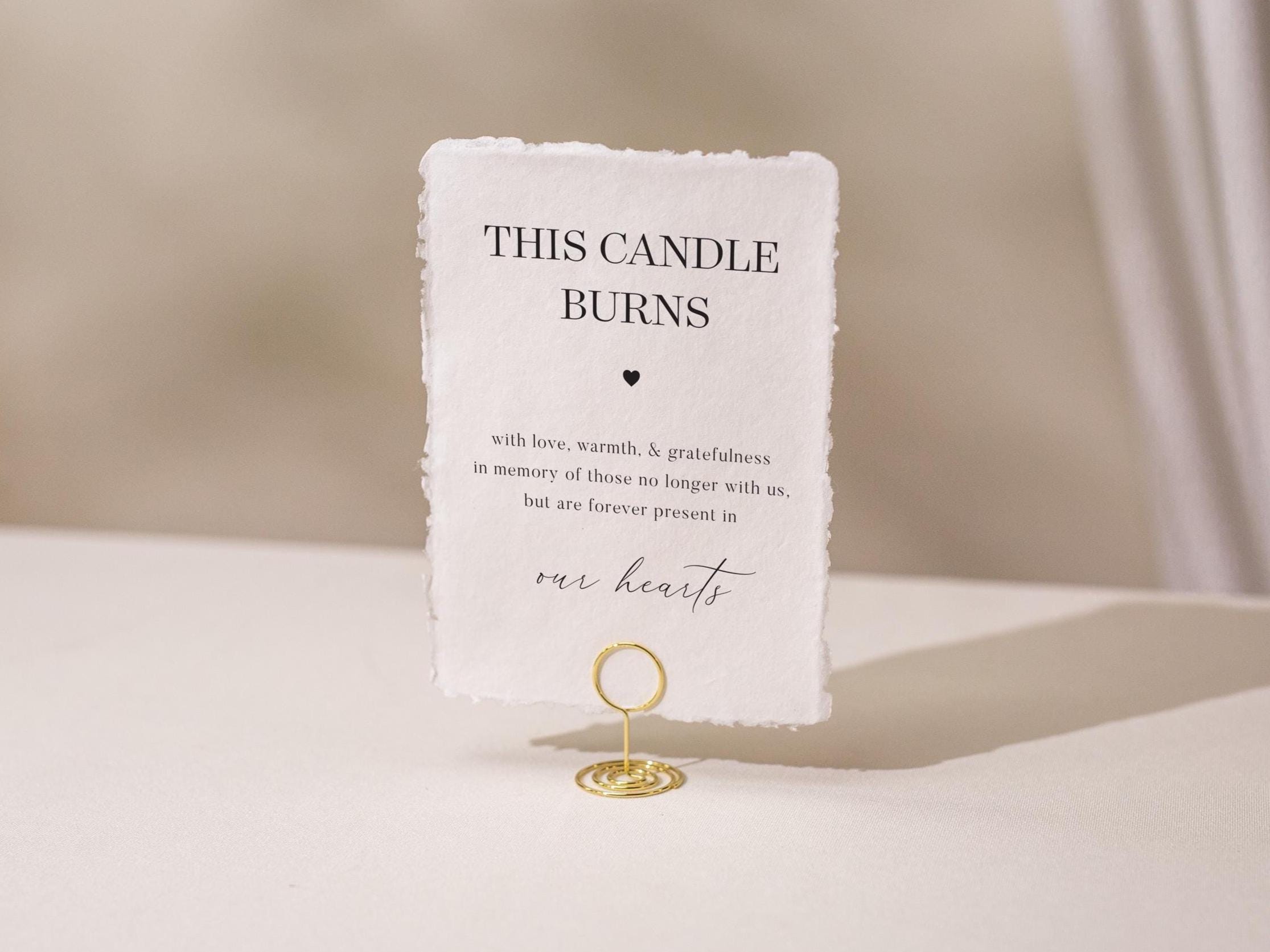 Forever Present in Our Hearts Sign Candle Deckle Edge Paper (Design 9) - Loved Ones Wedding Ceremony Memorial Signage, Ready to Ship