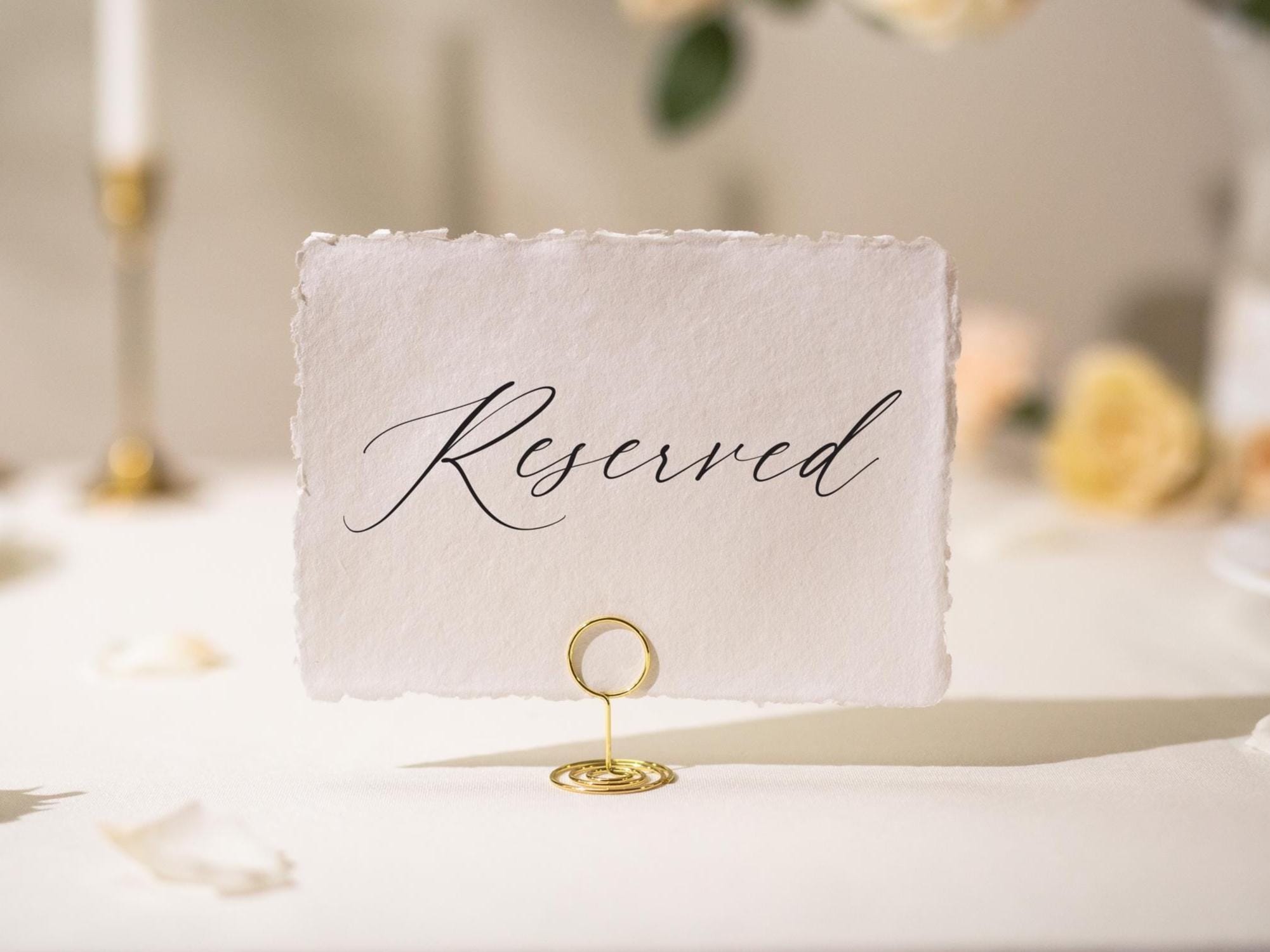 Reserved Sign Deckle Edge Paper (Design 10) - Bride Groom or Family Section Wedding Ceremony Reception Event Decor Signage, Ready to Ship