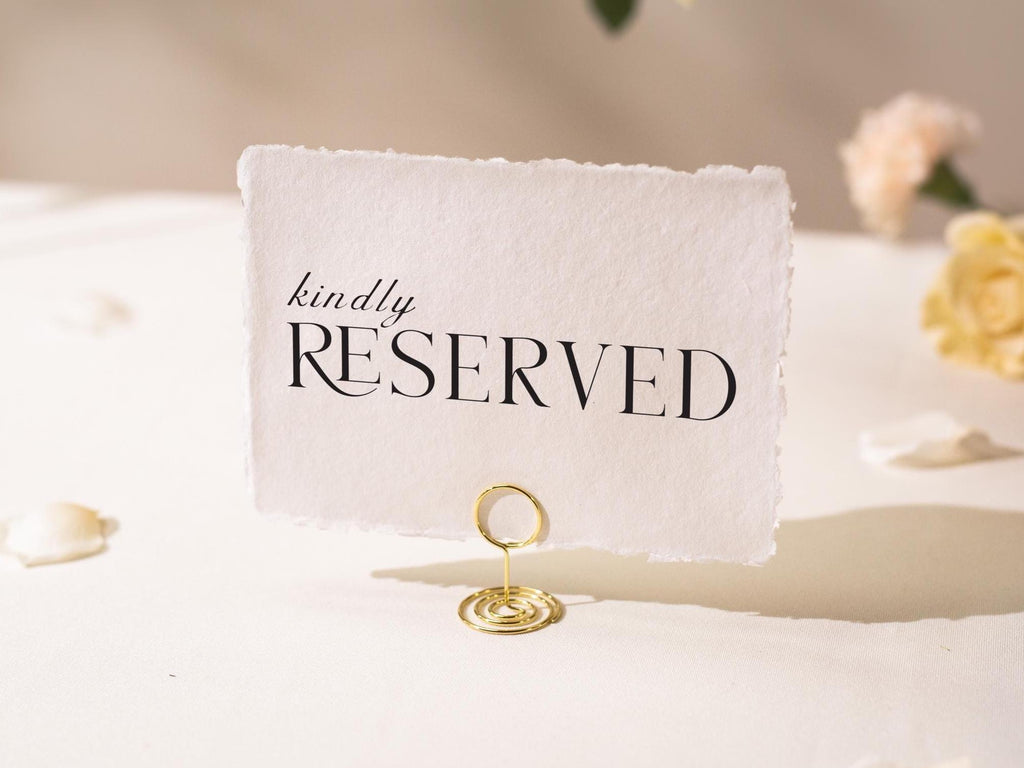Kindly Reserved Sign Deckle Edge Paper (Design 11) - Bride Groom Family Section Wedding Ceremony Reception Event Decor Signage Ready to Ship