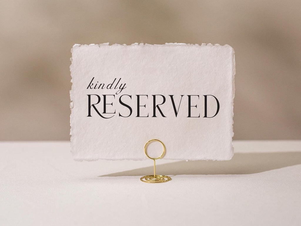 Kindly Reserved Sign Deckle Edge Paper (Design 11) - Bride Groom Family Section Wedding Ceremony Reception Event Decor Signage Ready to Ship