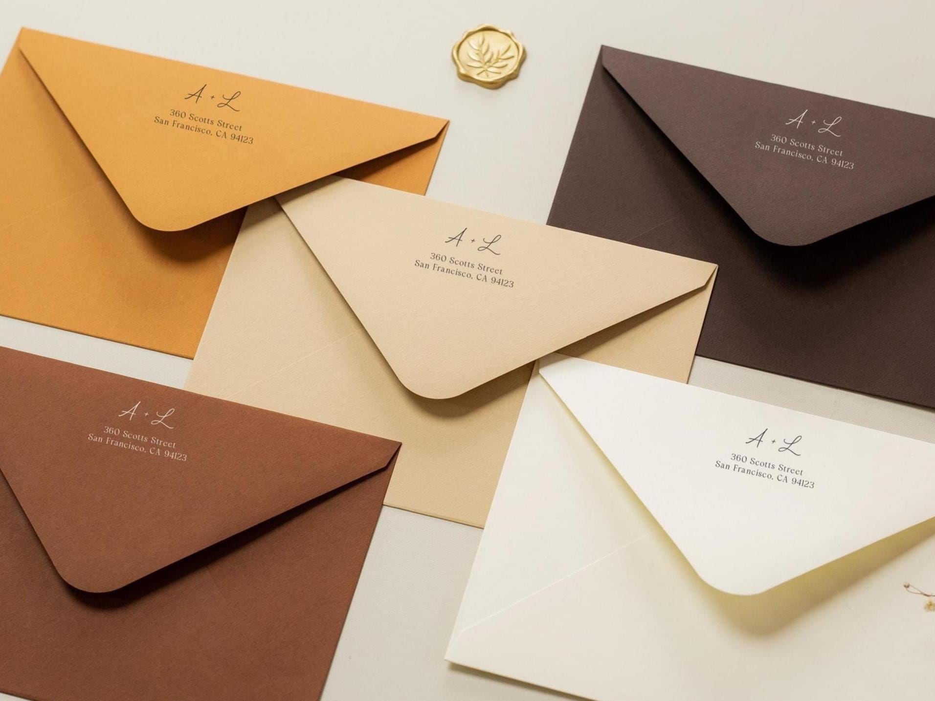 A7 envelope address printing (d1) - with white or black ink custom wedding guest invitation black navy green return envelopes personalized