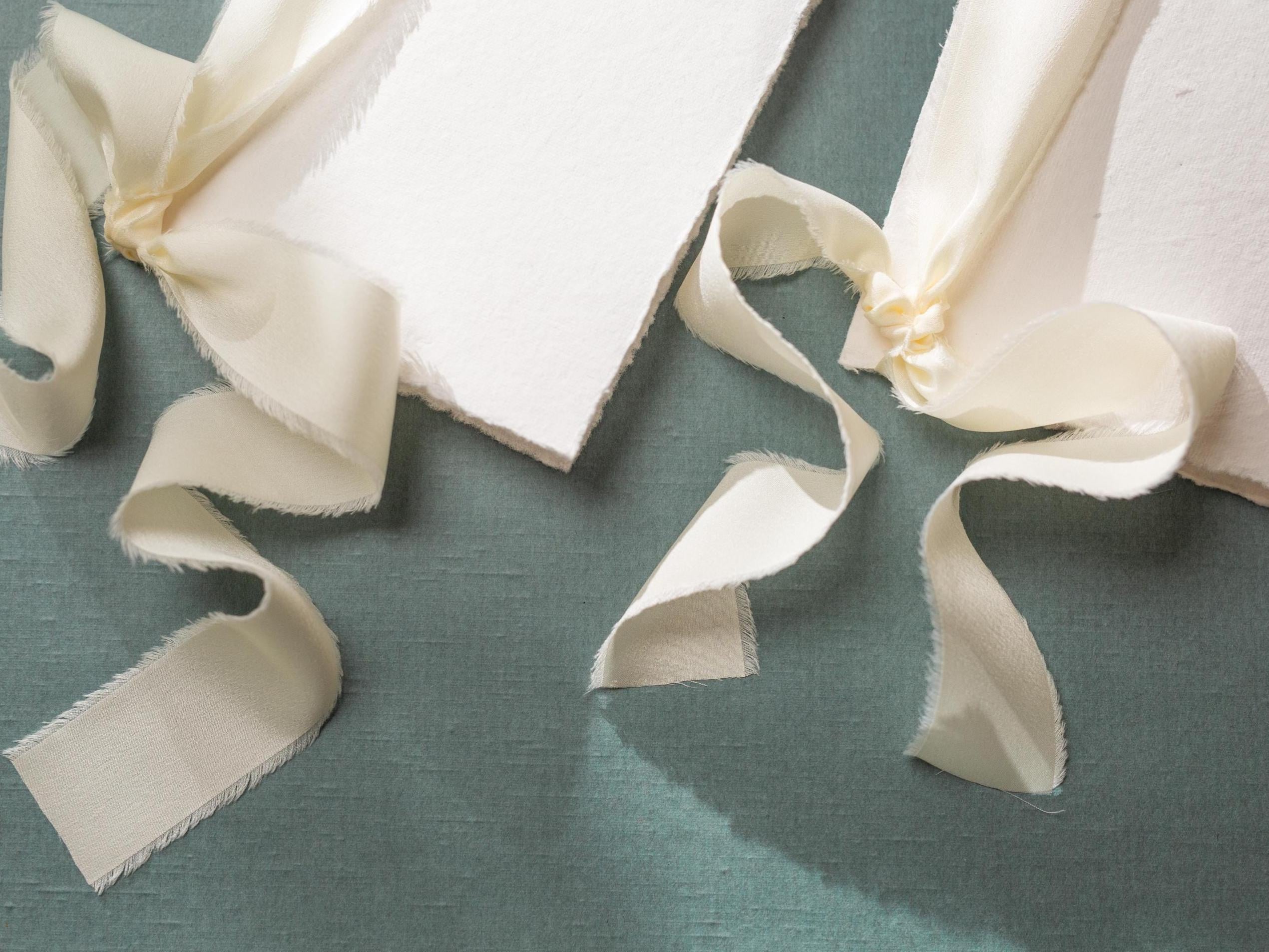 Embossed Deckled Edge Wedding Vow Booklets - Set of 2, Vow Books w/ Ribbon, Vow Renewals, Raw Edge Paper, Ready to Ship, 5x7"