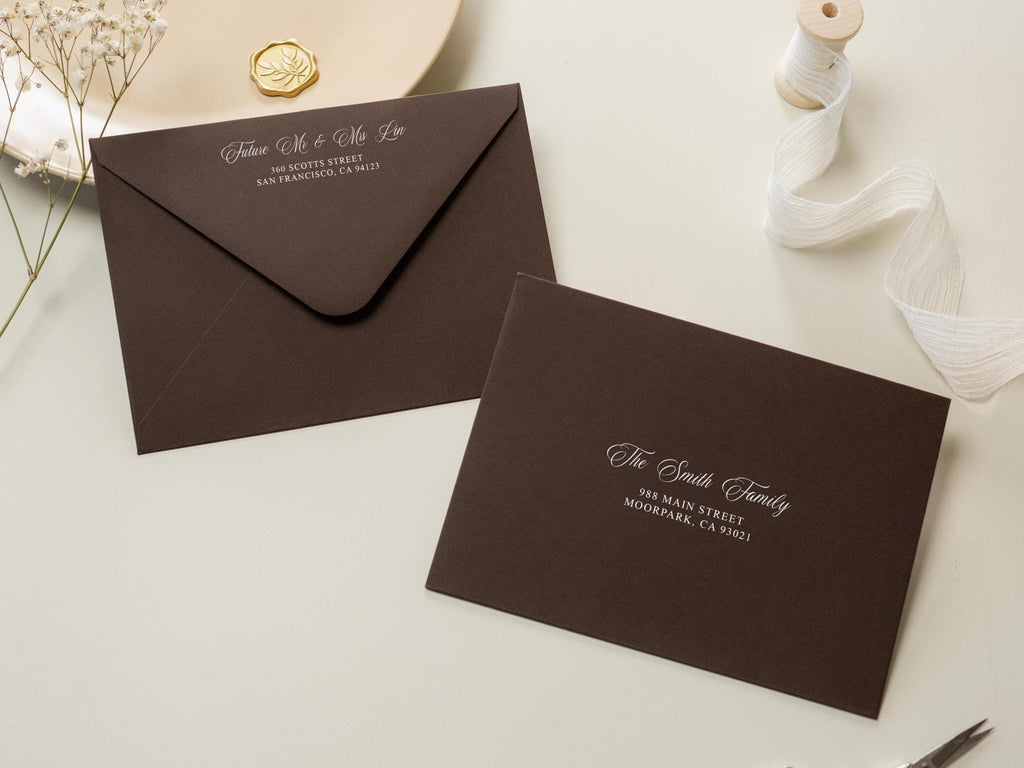 A7 envelope address printing (d2) - with white or black ink custom wedding guest invitation black navy green return envelopes personalized