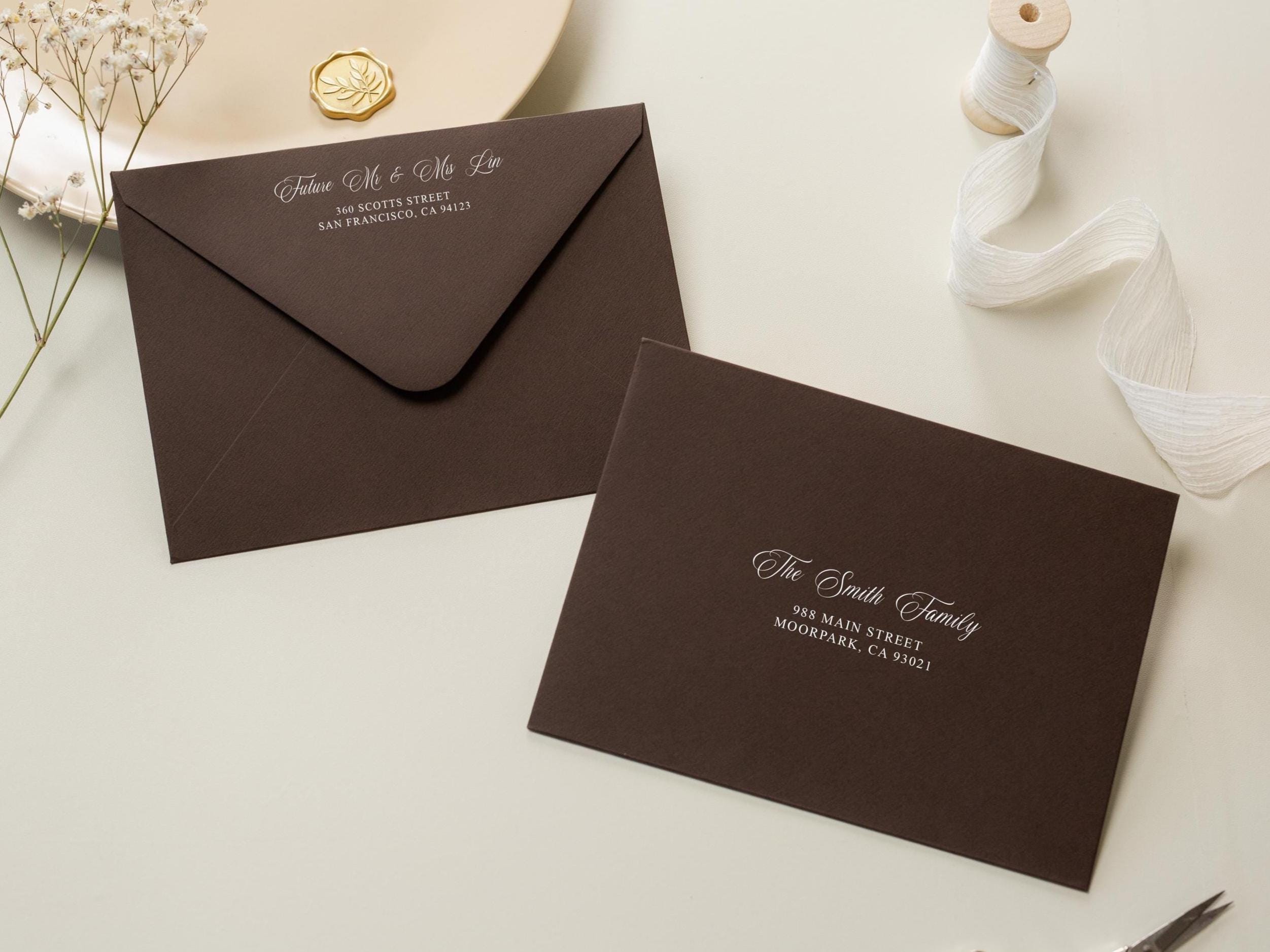 A7 envelope address printing (d2) - with white or black ink custom wedding guest invitation black navy green return envelopes personalized