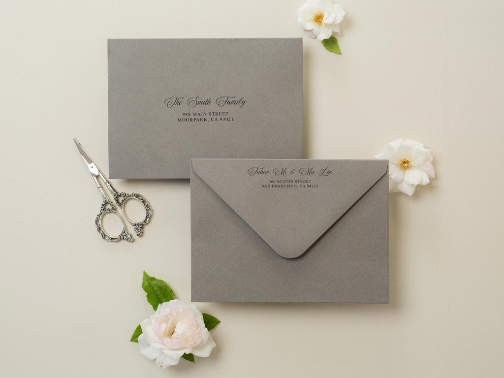 A7 envelope address printing (d2) - custom white or black ink printing guests names invitation return envelopes personalized black gray