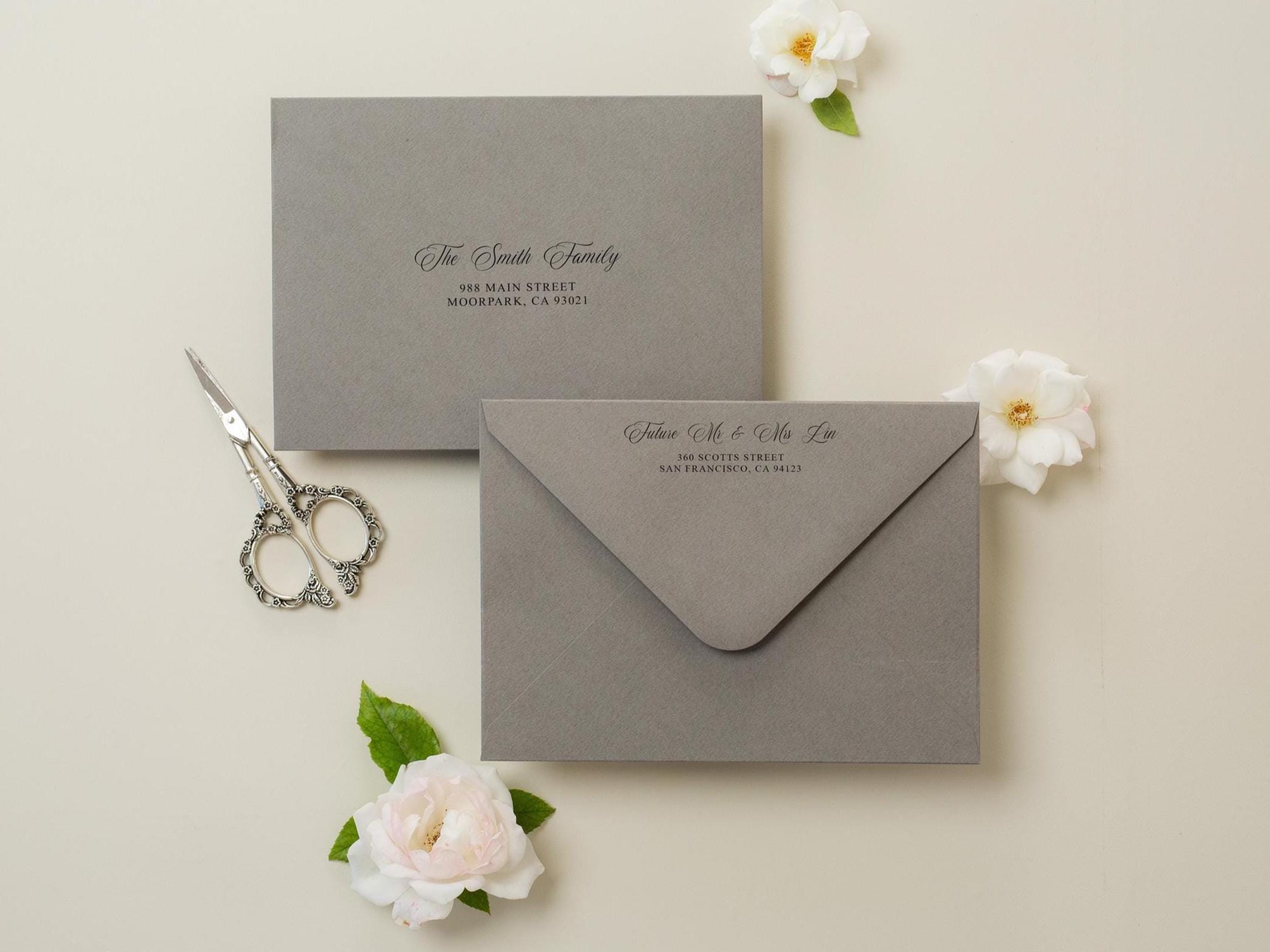 A7 envelope address printing (d2) - with white or black ink custom wedding guest invitation black navy green return envelopes personalized