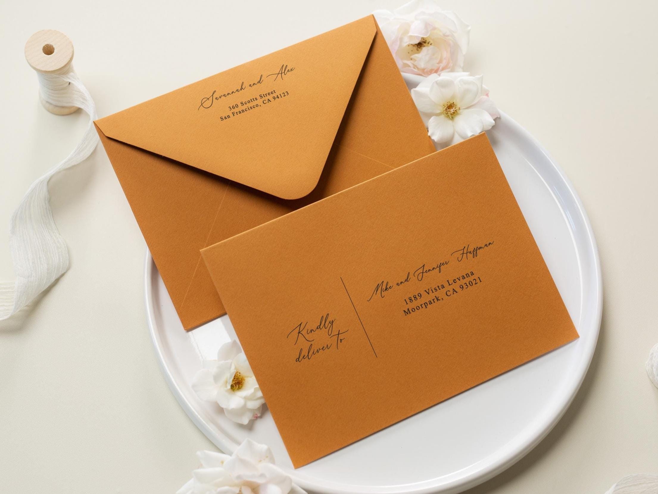 A7 envelope address printing (d6) - with white or blank ink custom wedding guest invitation black navy green return envelopes personalized