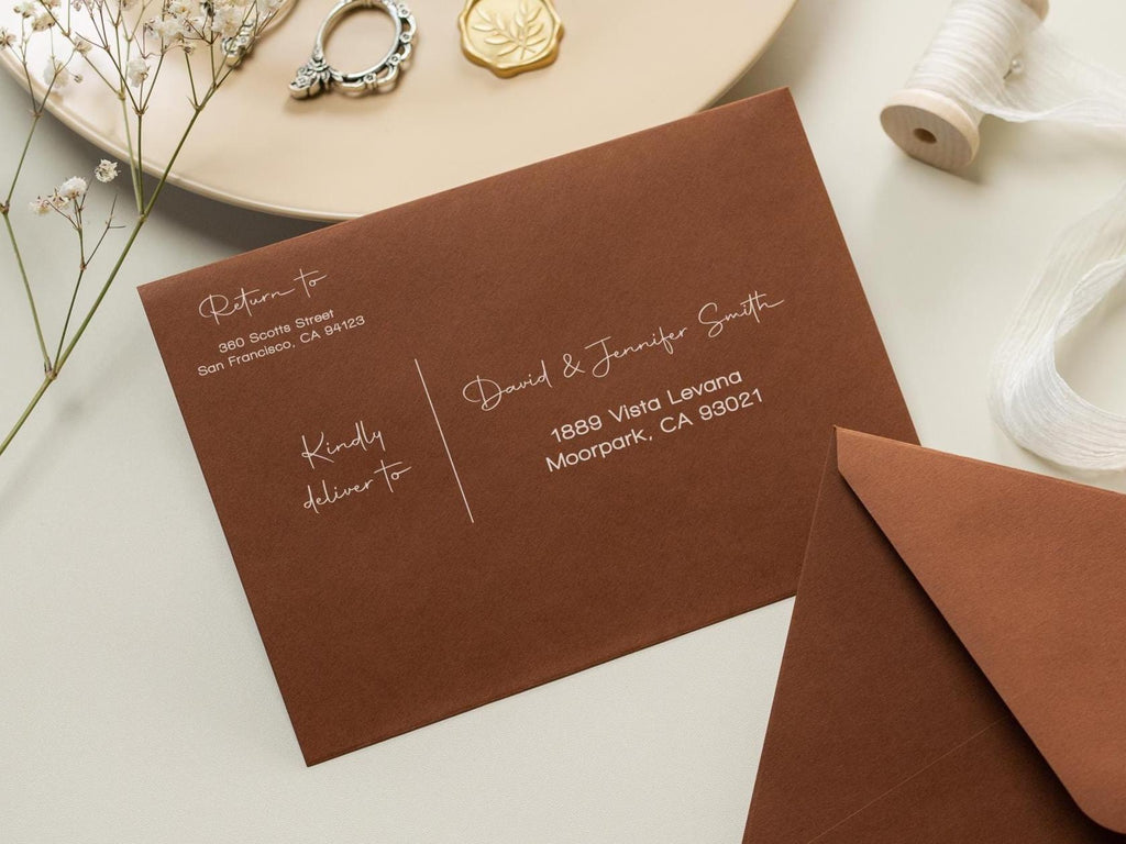 A7 envelope address printing (d7) - with white or blank ink custom wedding guest invitation black navy green return envelopes personalized