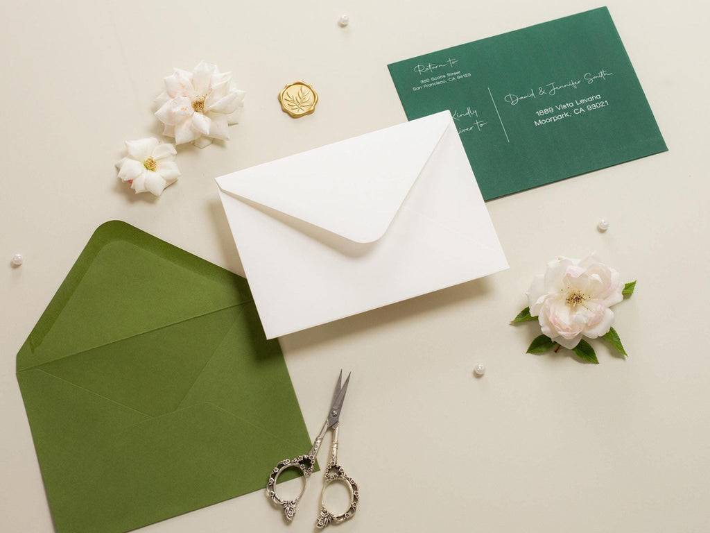 A7 envelope address printing (d7) - with white or blank ink custom wedding guest invitation black navy green return envelopes personalized