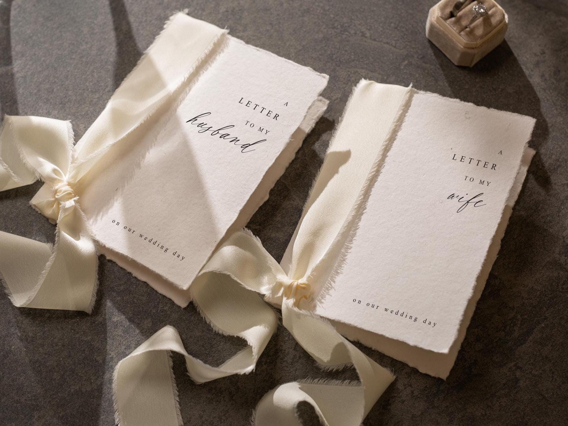 Deckled Edge Wedding Vows Booklets Ready-to-Ship (D7) - Set of 2, On Our Wedding Day, With Ribbon, Vow Renewals, Raw Edge Paper, 5x7"