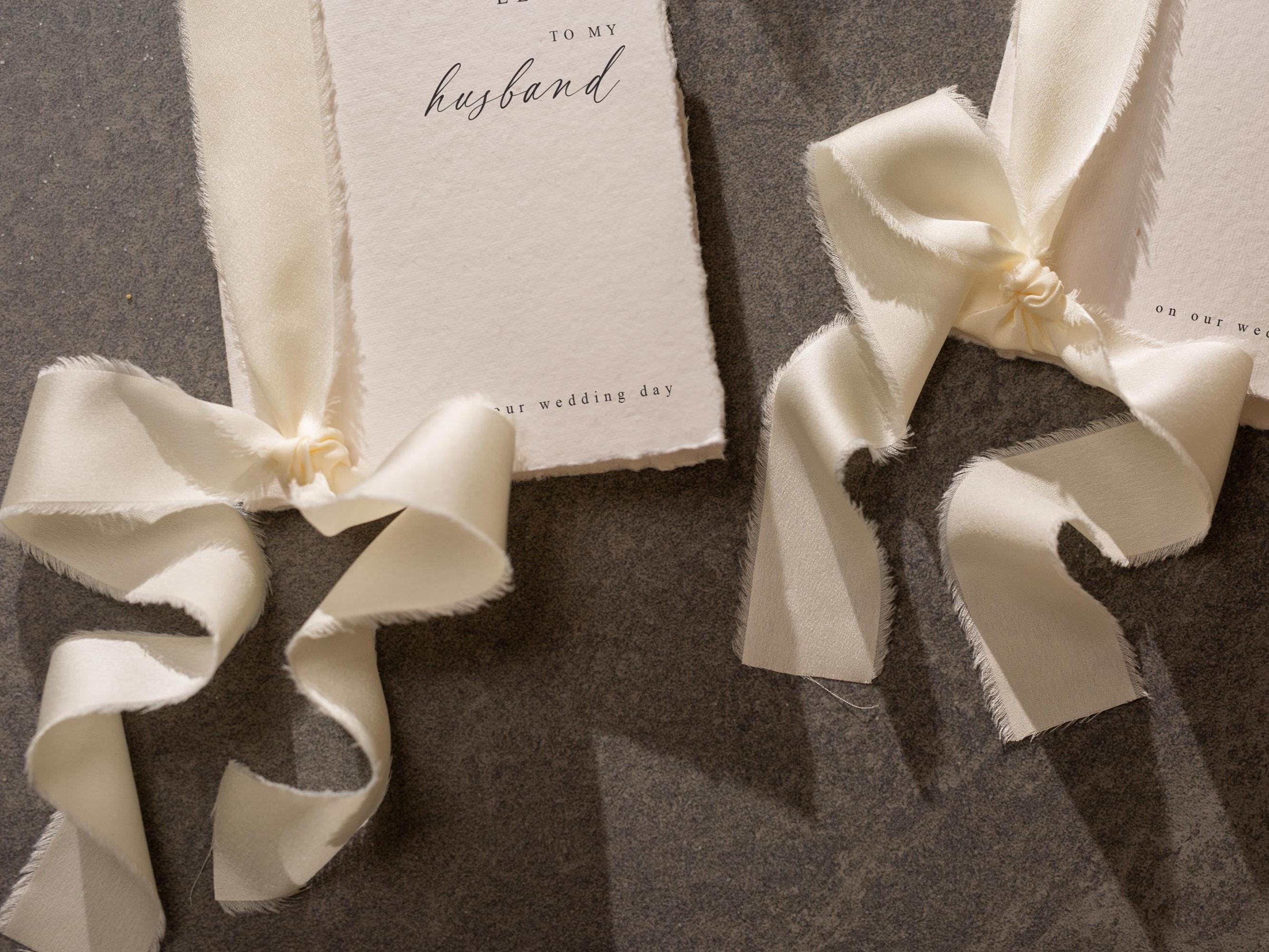 Deckled Edge Wedding Vows Booklets Ready-to-Ship (D7) - Set of 2, On Our Wedding Day, With Ribbon, Vow Renewals, Raw Edge Paper, 5x7"