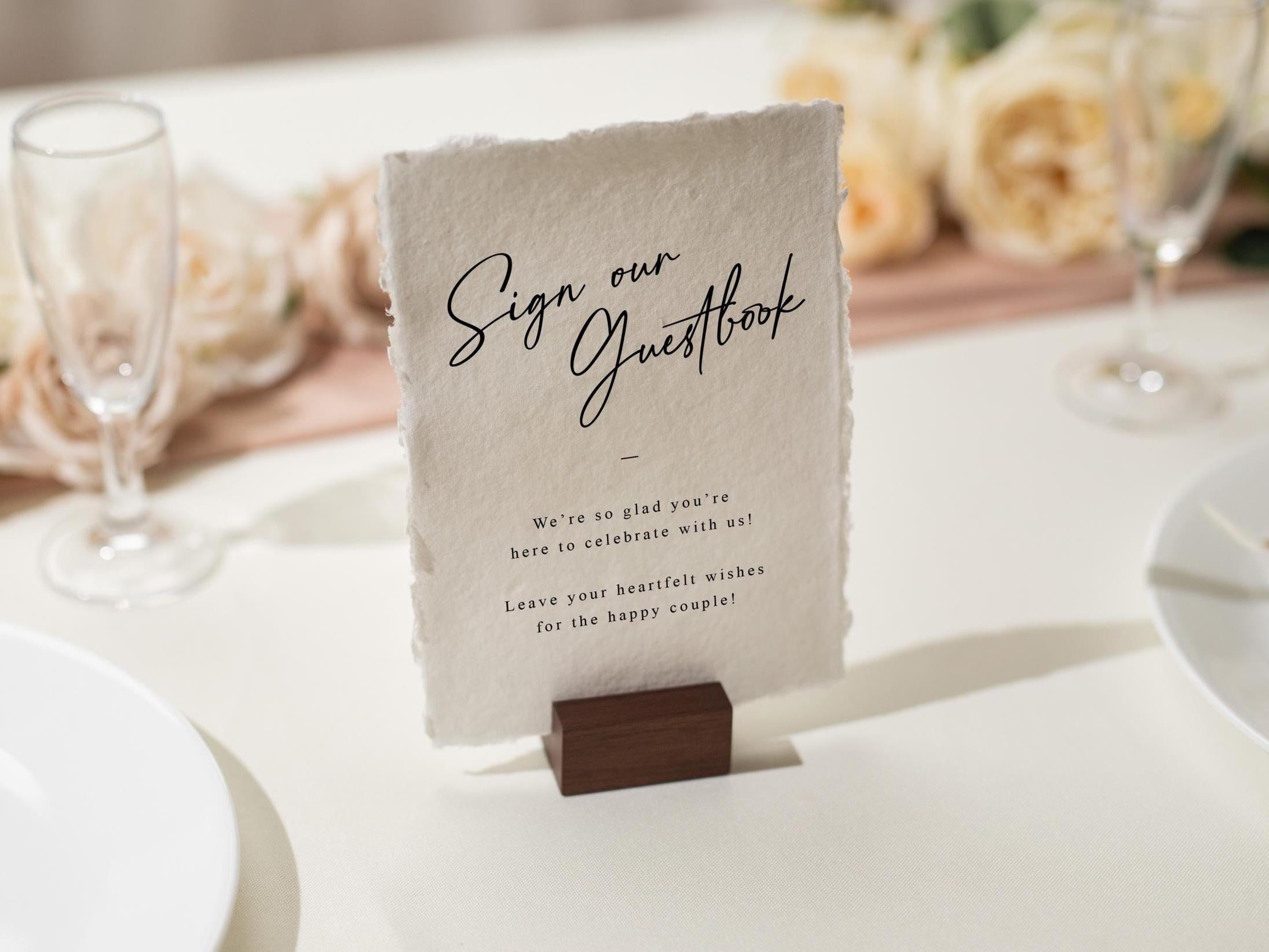 Sign Our Guestbook Deckle Edge Paper Sign (Design 13) - Guest Book Wedding Ceremony Reception Decor Signage, For Photobooth, Ready to Ship