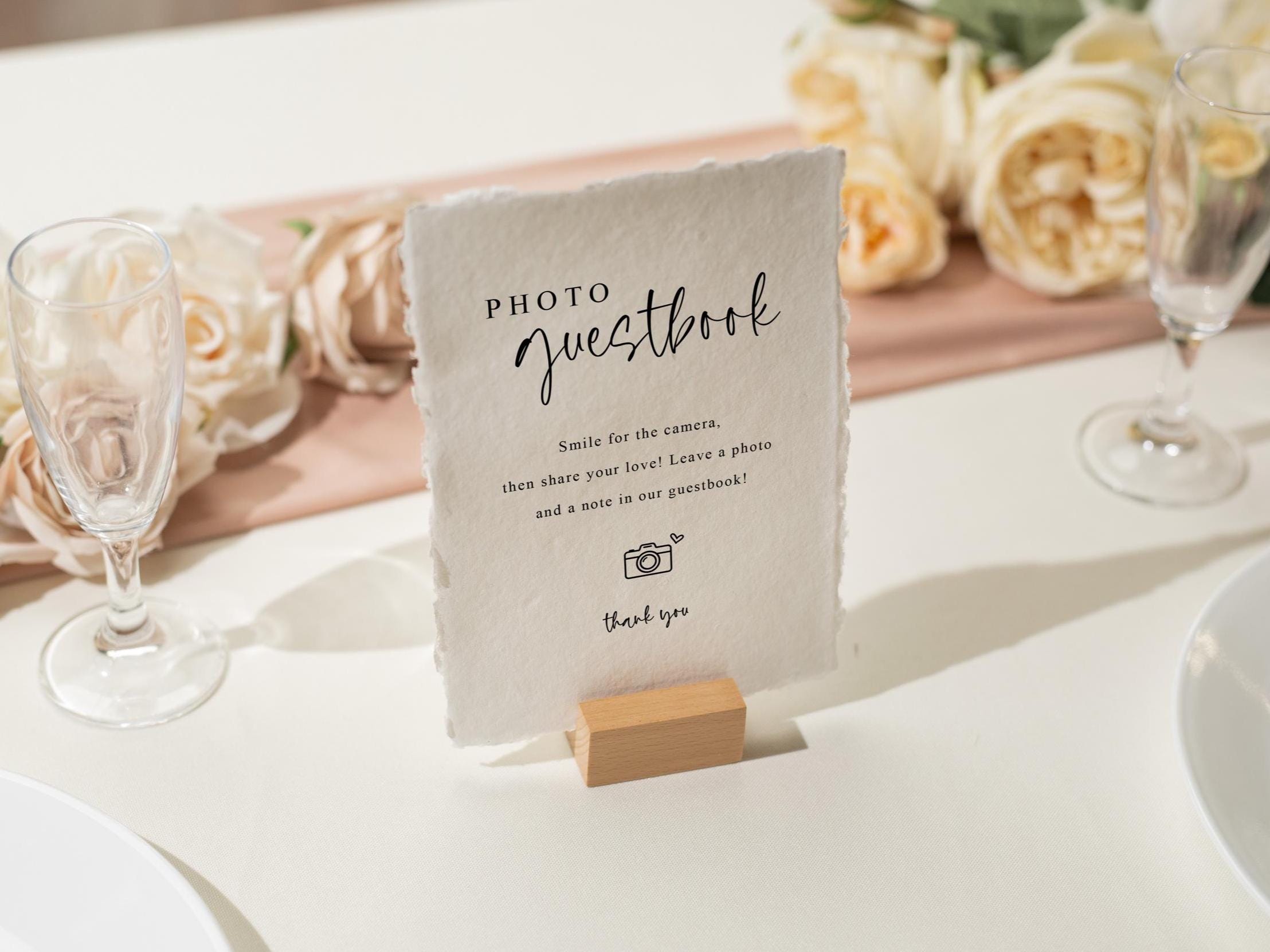 Photo Guest Book Sign Deckle Edge Paper (Design 15) - Instax Polaroid Photo Guestbook Wedding Ceremony Reception Decor Signage Ready to Ship