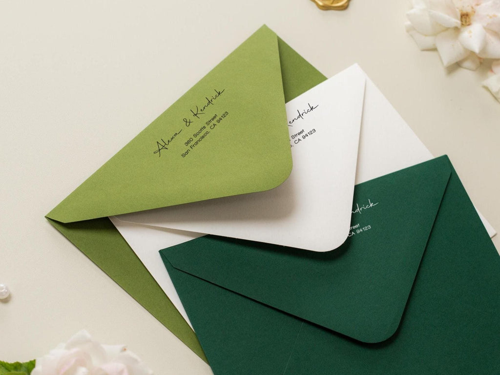 A7 envelope address printing (d3) - custom white ink printing or black ink printing holiday cards invitations return envelopes personalized