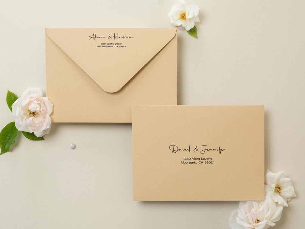 A7 envelope address printing (d3) - custom white ink printing or black ink printing holiday cards invitations return envelopes personalized