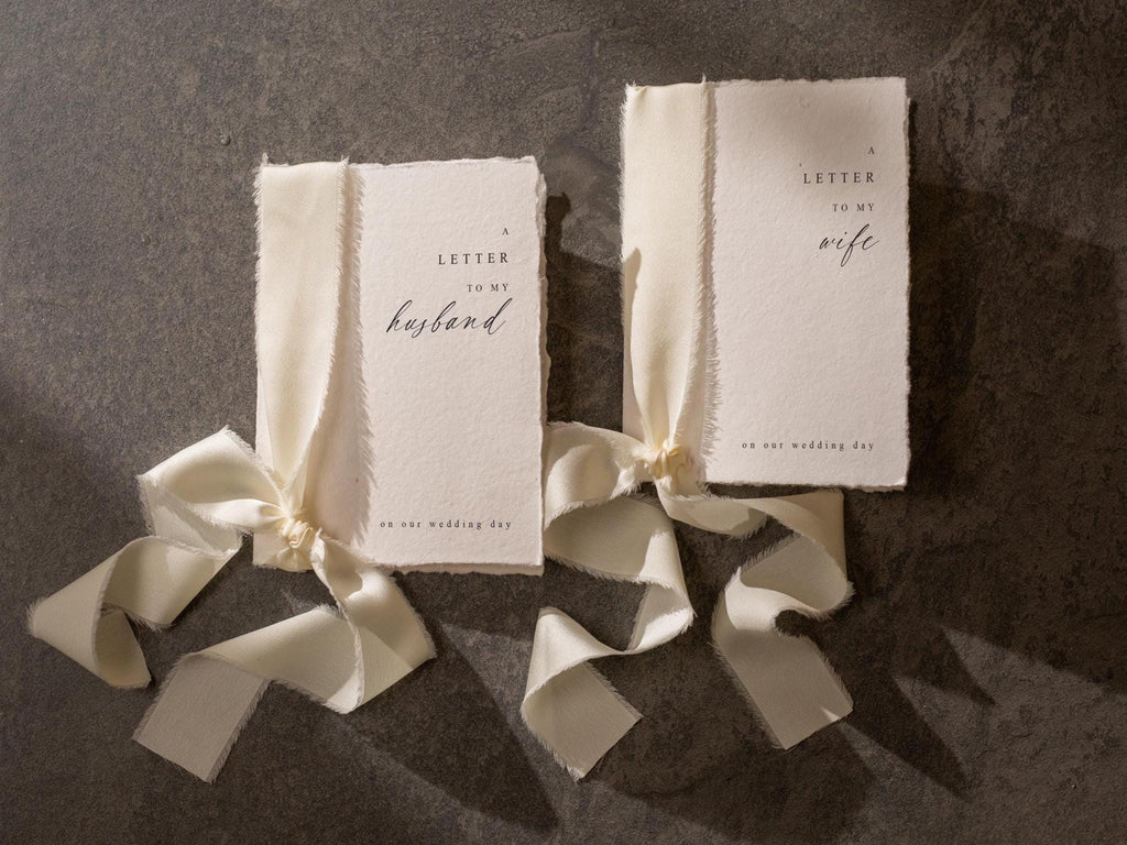 Deckled Edge Wedding Vows Booklets Ready-to-Ship (D7) - Set of 2, On Our Wedding Day, With Ribbon, Vow Renewals, Raw Edge Paper, 5x7"
