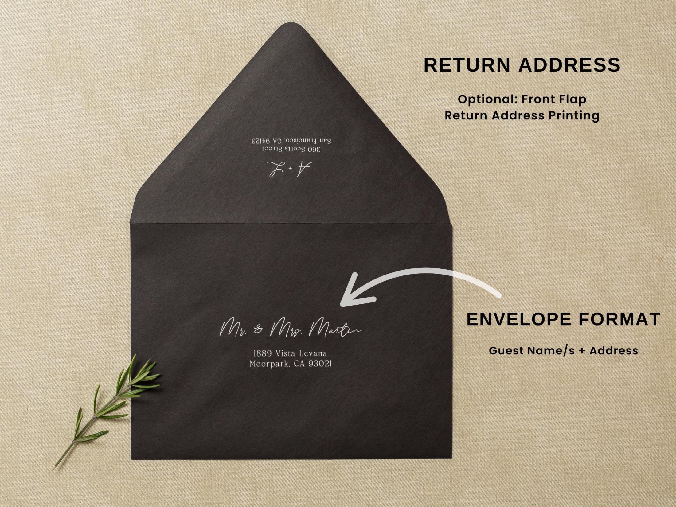 A7 envelope address printing (d1) - custom white ink printing or black ink printing wedding guests invitation return envelopes personalized
