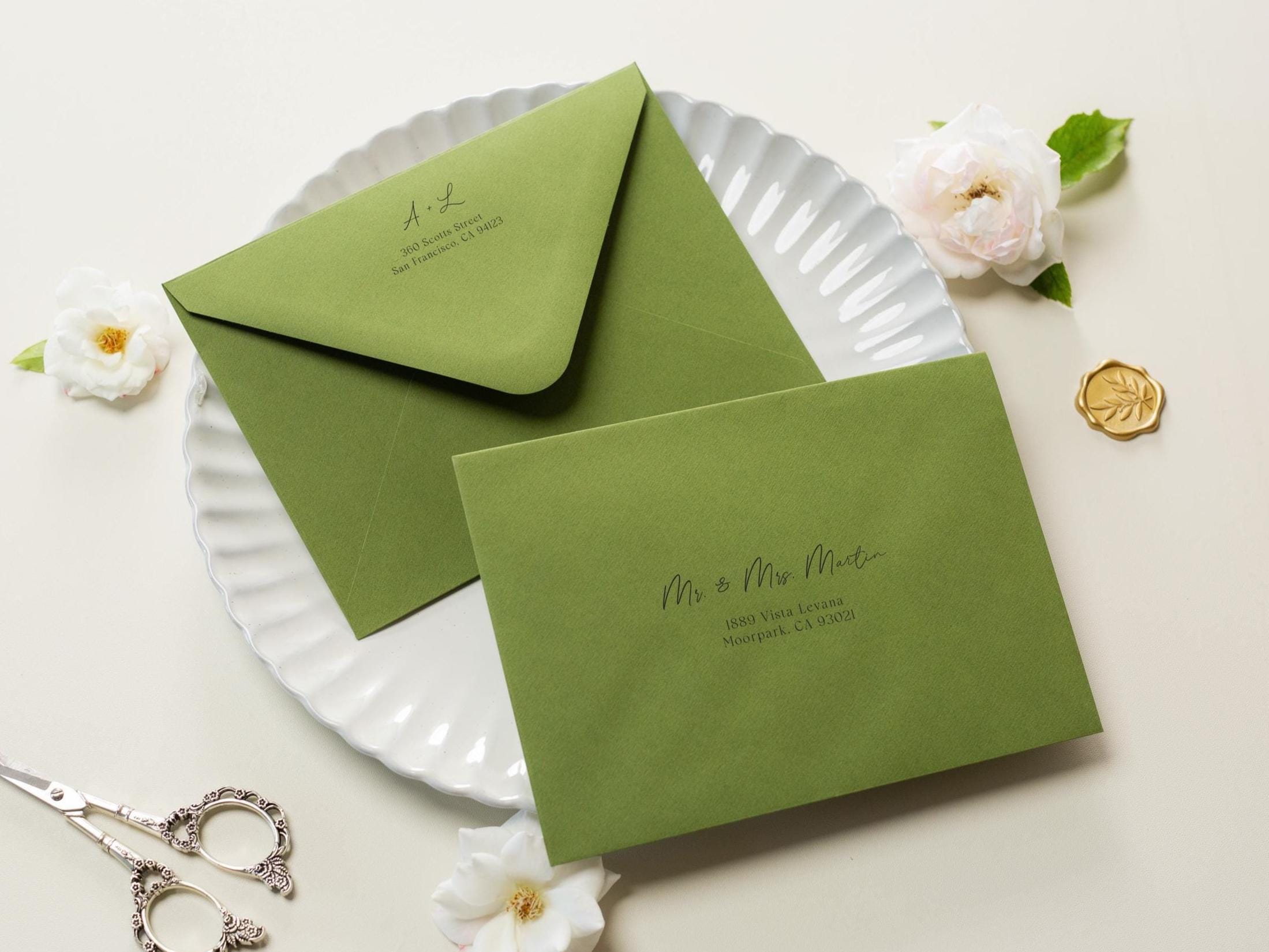 A7 envelope address printing (d1) - custom white ink printing or black ink printing wedding guests invitation return envelopes personalized