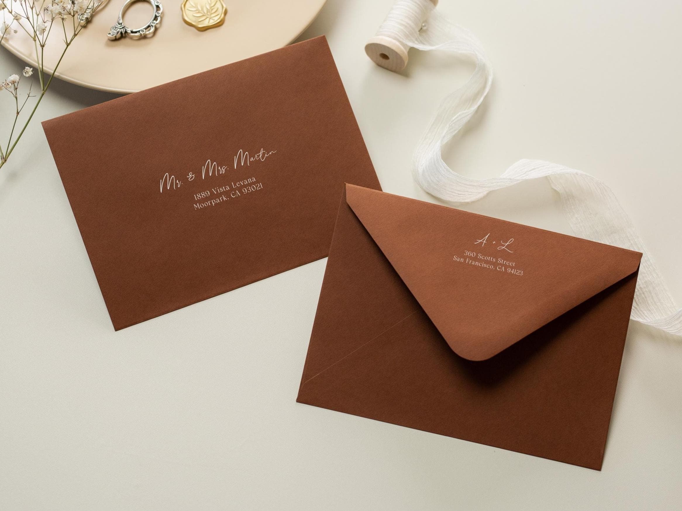A7 envelope address printing (d1) - custom white ink printing or black ink printing wedding guests invitation return envelopes personalized