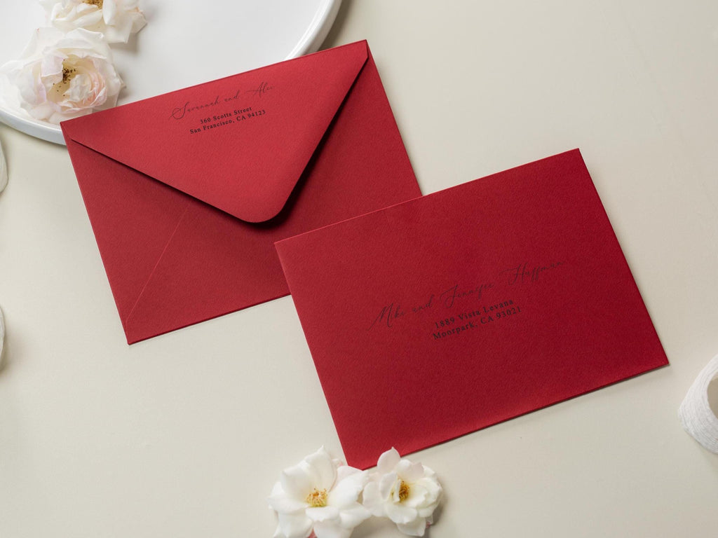 A7 envelope address printing (d4) - custom white or black ink wedding guests invitation events bold colors return envelopes personalized