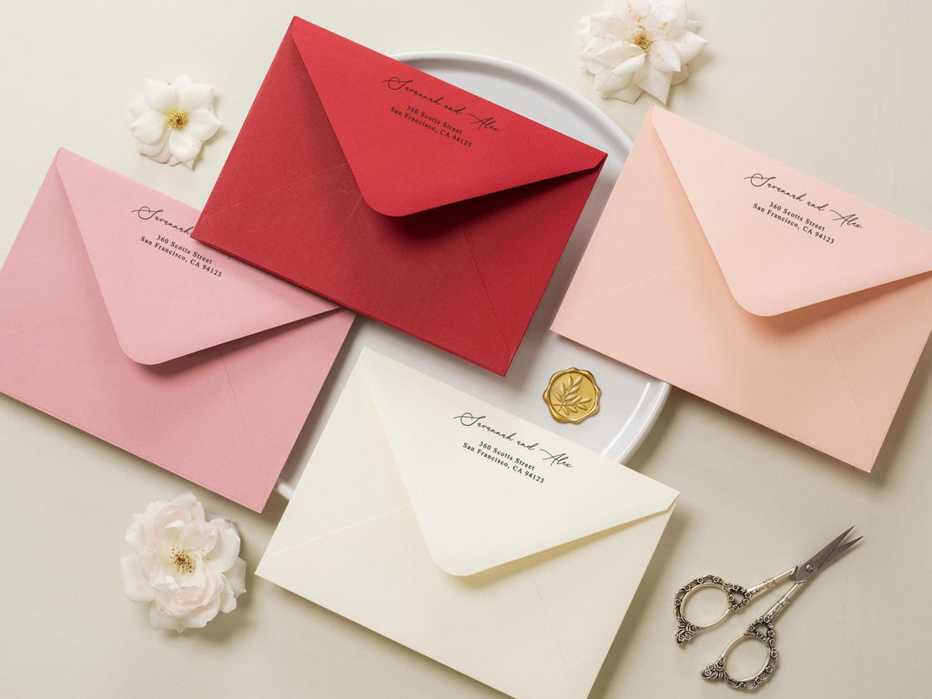 A7 envelope address printing (d4) - custom white or black ink wedding guests invitation events bold colors return envelopes personalized