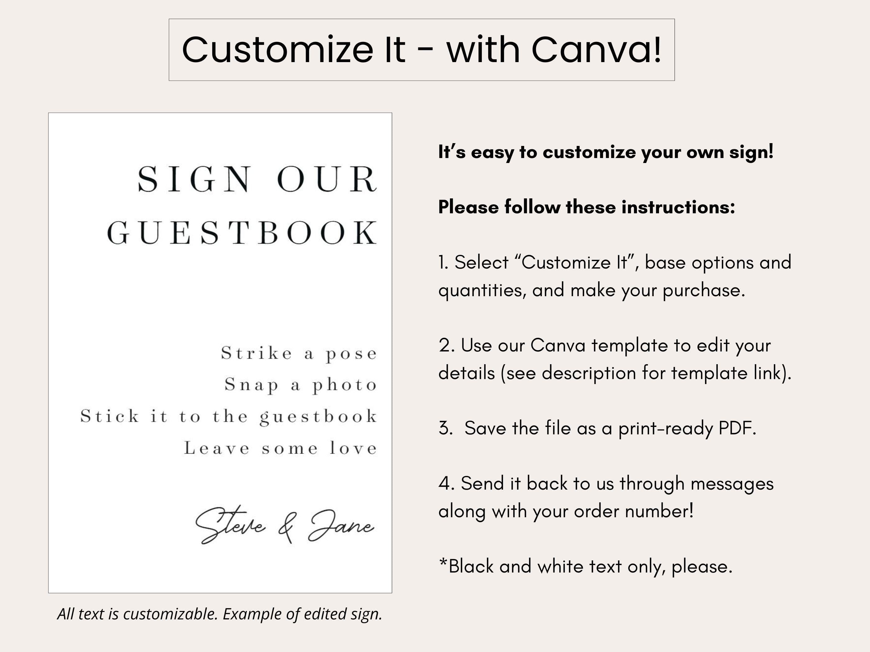 Photo Guest Book Sign Deckle Edge Paper (Design 3) - Instax Polaroid Photo Guestbook Wedding Ceremony Reception Decor Signage Editable