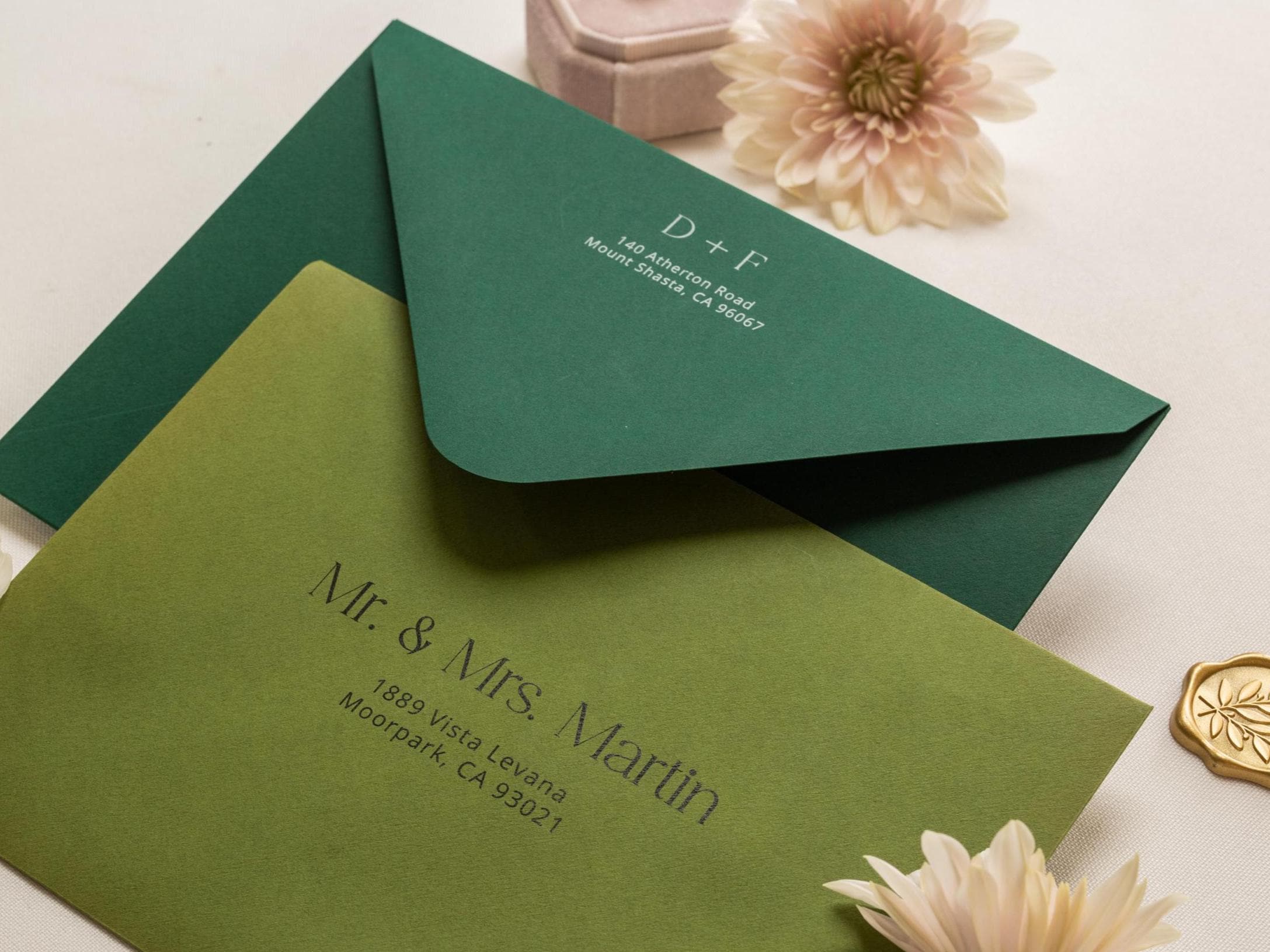 A7 envelope address printing (d5) - with white or black ink custom wedding guest invitation black navy green return envelopes personalized