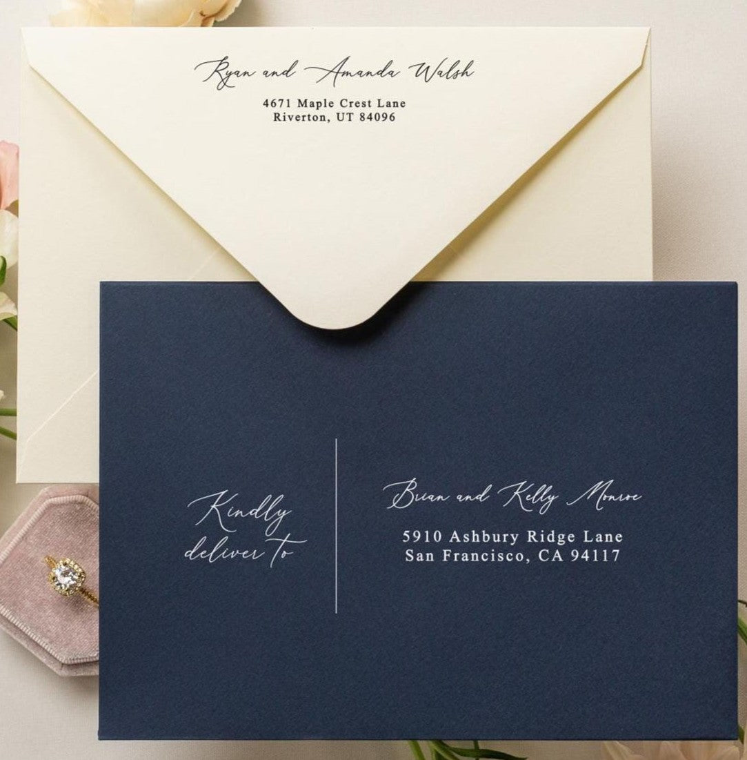 A7 envelope address printing (d6) - Custom Personalized White ink printing or black ink printing wedding guests invitations return addresses