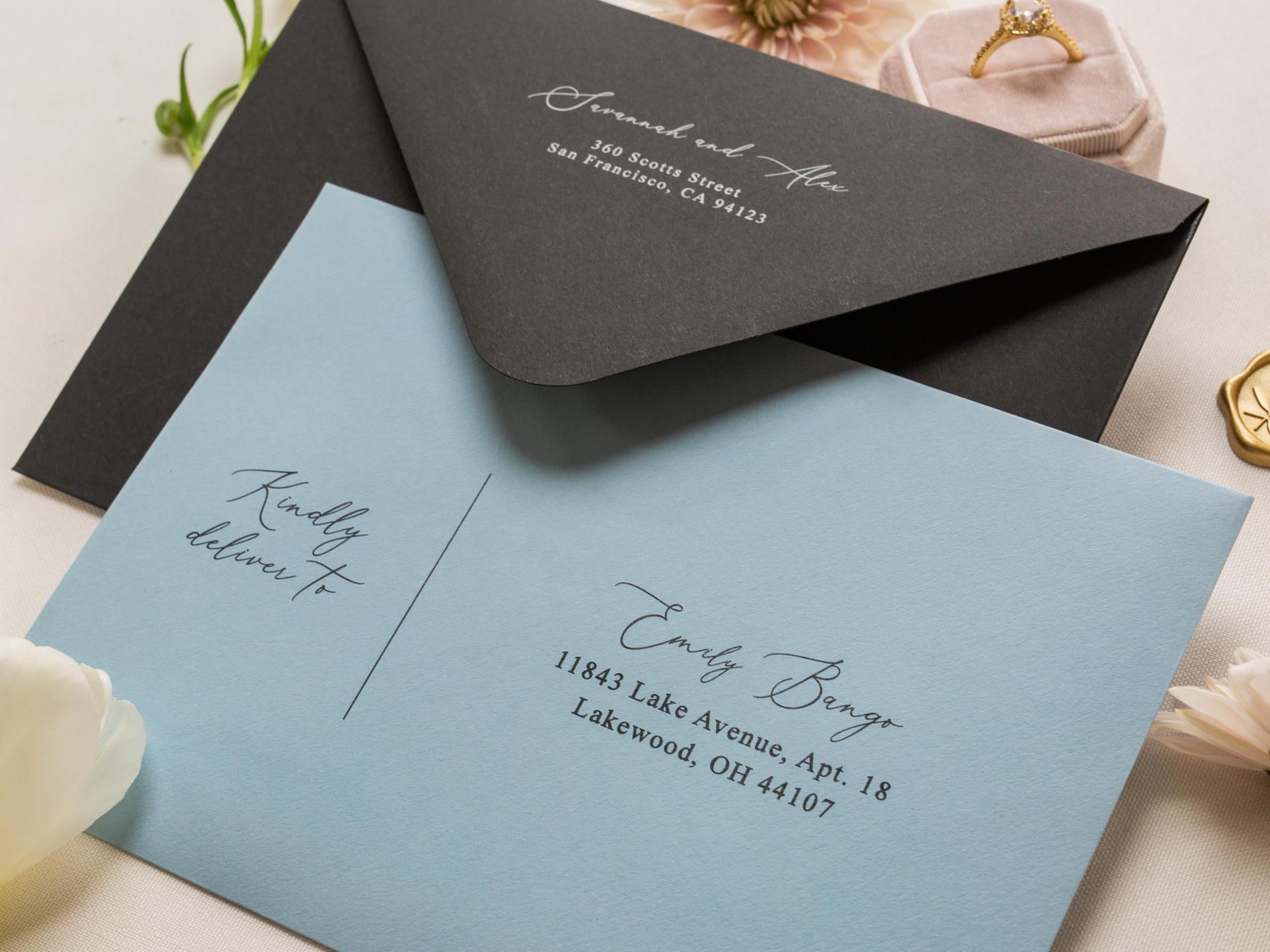 A7 envelope address printing (d6) - Custom Personalized White ink printing or blank ink printing wedding guests invitations return addresses