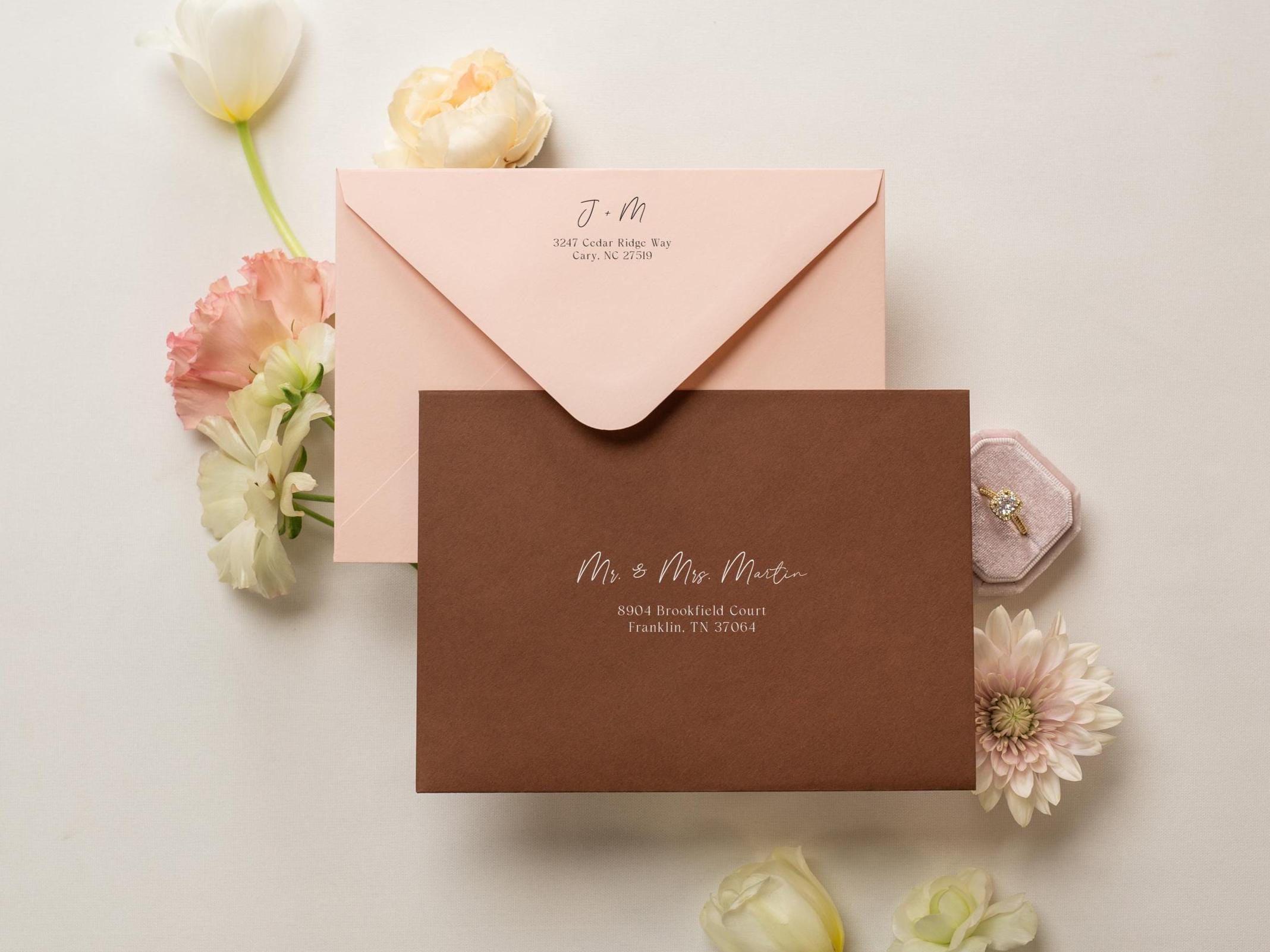 A7 envelope address printing (d1) - custom white ink printing or black ink printing wedding guests invitation return envelopes personalized