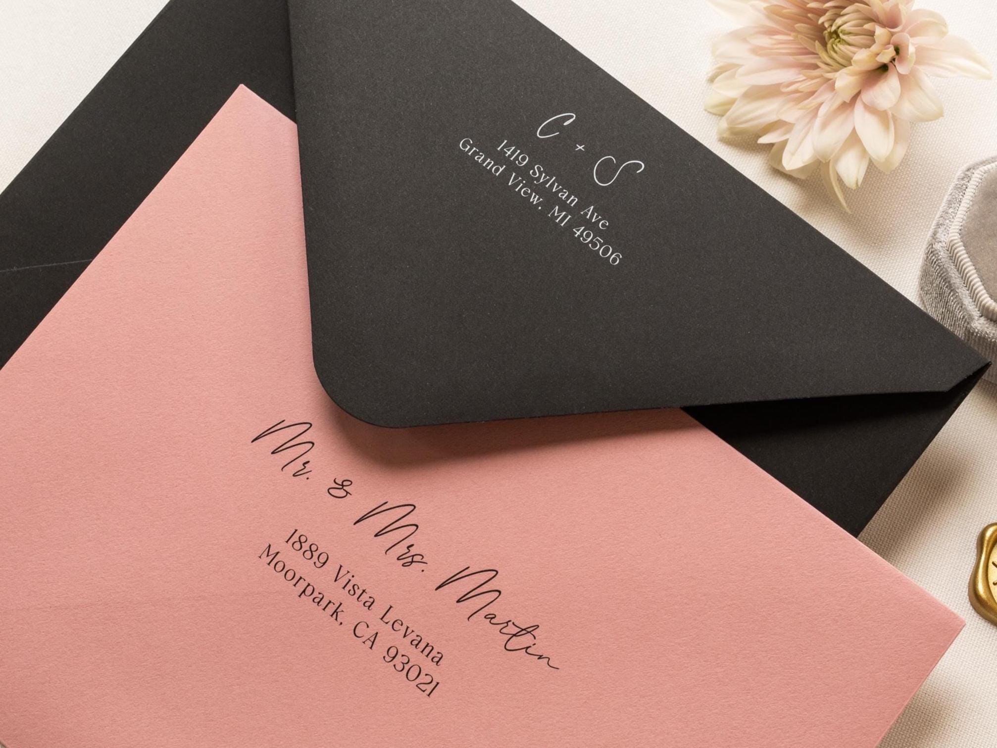 A7 envelope address printing (d1) - custom white ink printing or black ink printing wedding guests invitation return envelopes personalized