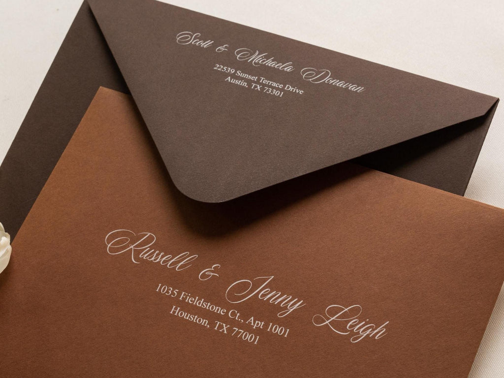 A7 envelope address printing (d2) - custom white or black ink printing guests names invitation return envelopes personalized black gray