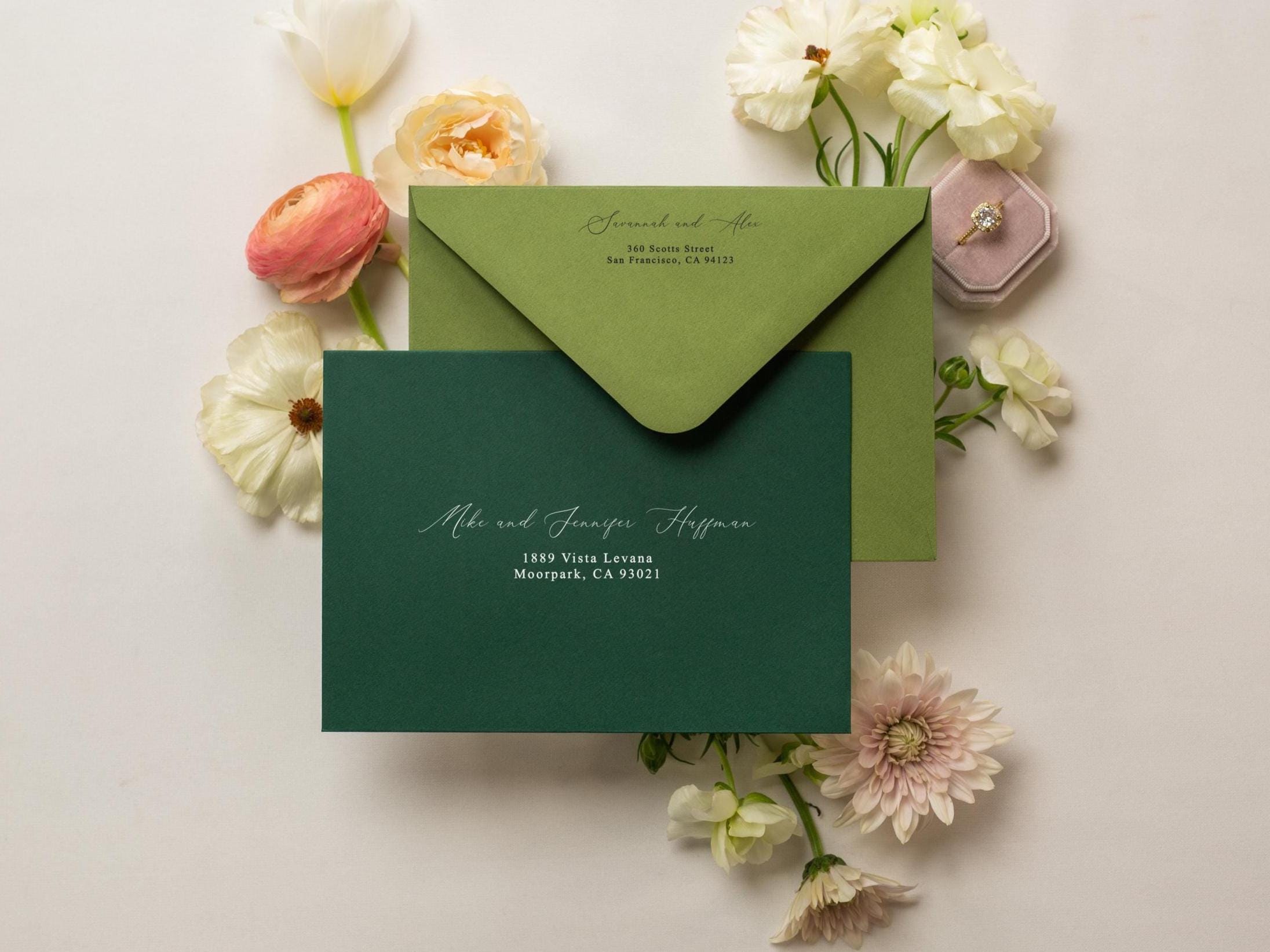 A7 envelope address printing (d4) - custom white or black ink wedding guests invitation events bold colors return envelopes personalized
