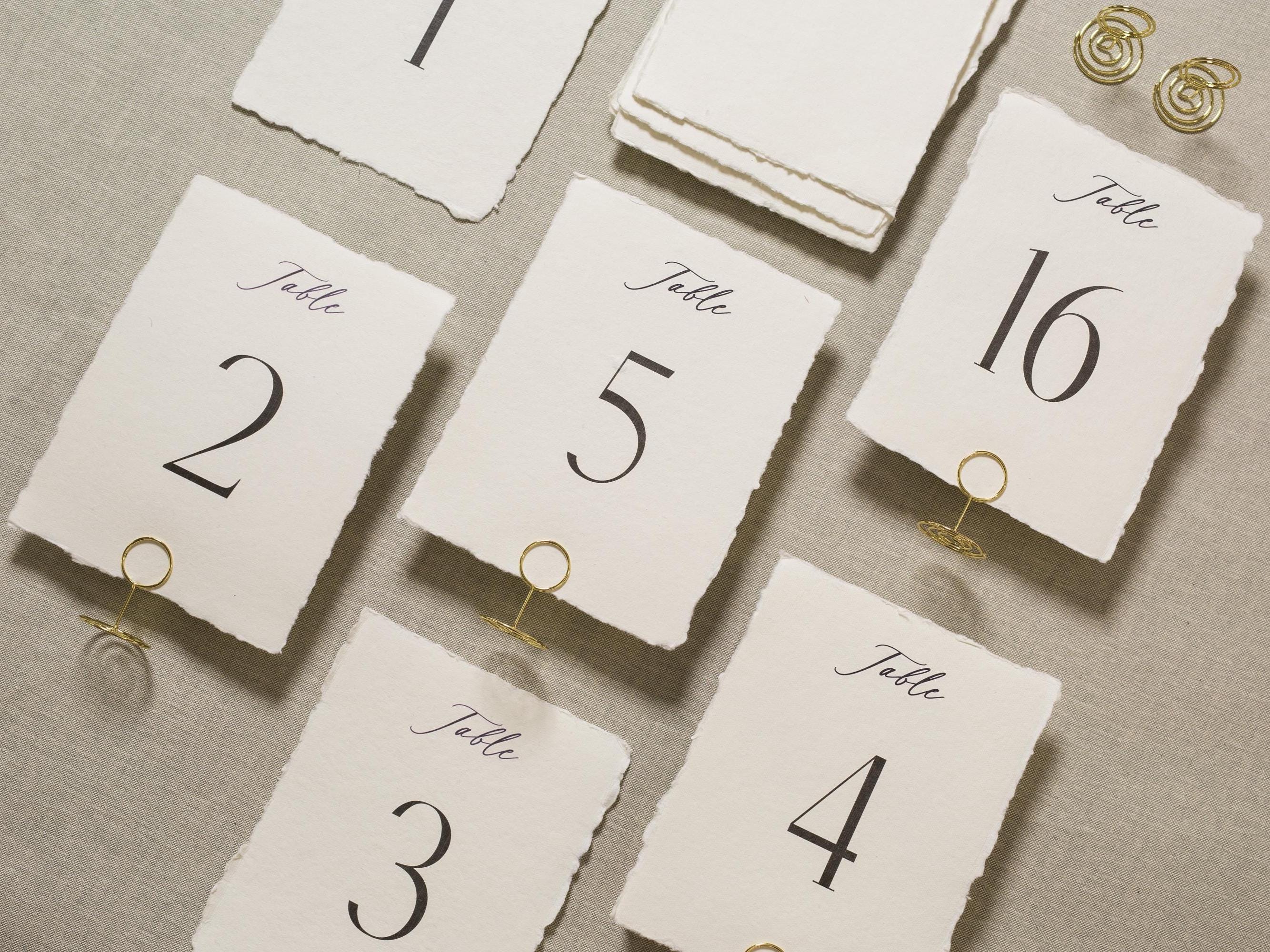 Set of 10 Deckle Edge Table Numbers - Ready to Ship with Optional Stands, Wedding Reception Event Signage, Minimalist Table Setting, 5x7