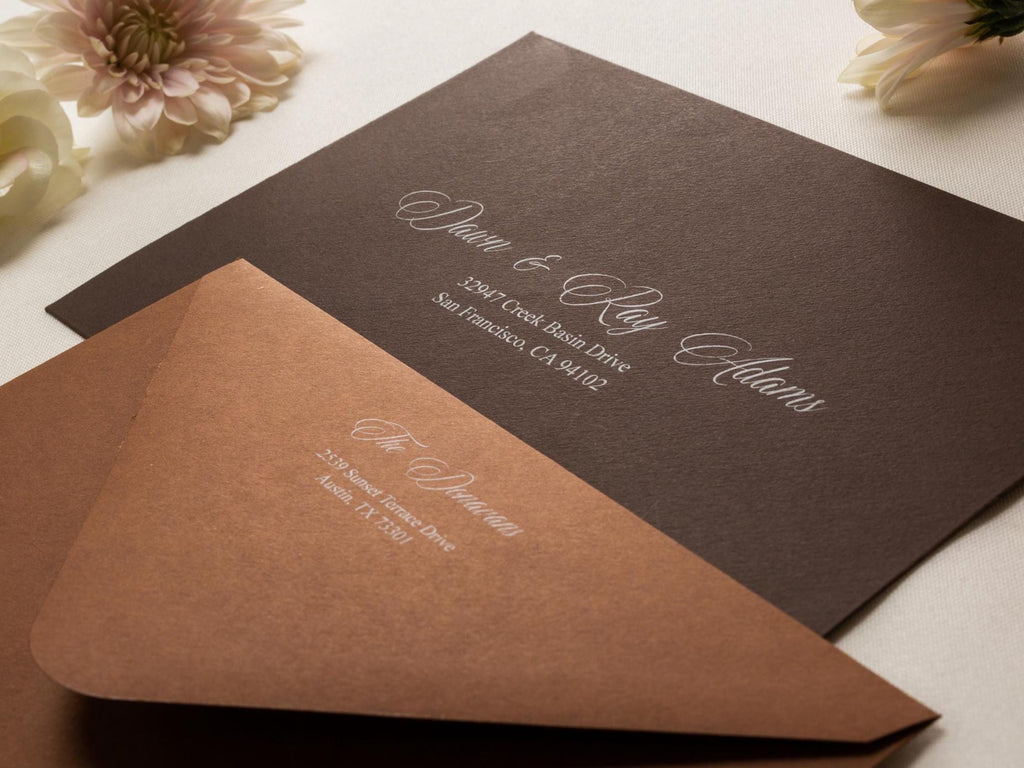 A7 envelope address printing (d2) - with white or black ink custom wedding guest invitation black navy green return envelopes personalized