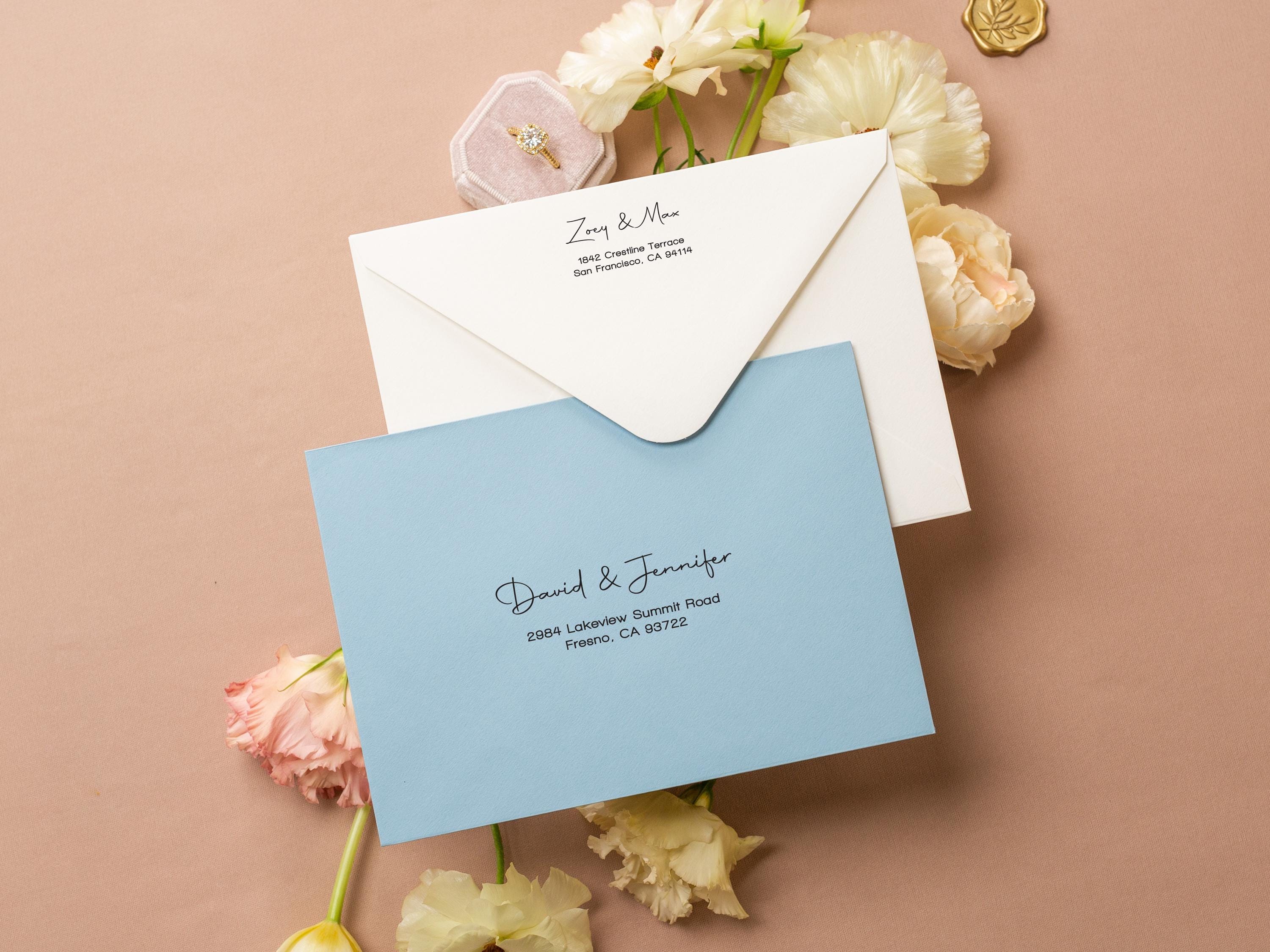 A7 envelope address printing (d3) - with white or black ink custom wedding guest invitation black navy green return envelopes personalized